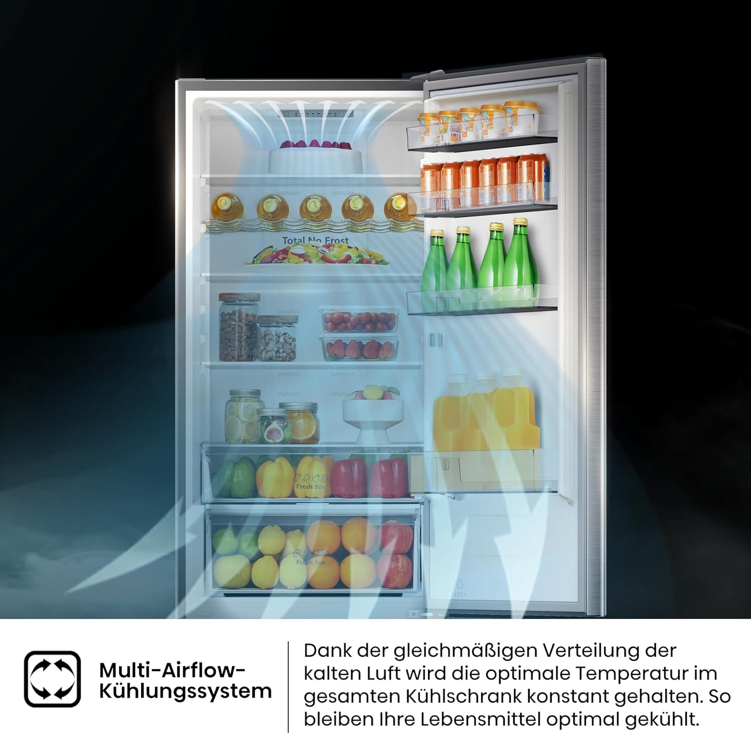 Hisense RB327N4AD2 Kühl-Gefrierkombination/ NoFrostPlus/ Multiflow 360°/ HolidayMode/ FreshZone/ 182,4 cm/ Kühlteil 171 l/ Gefrierteil 85 l/ 41 dB/ 287 kWh/ Jahr/ Edelstahl-Look