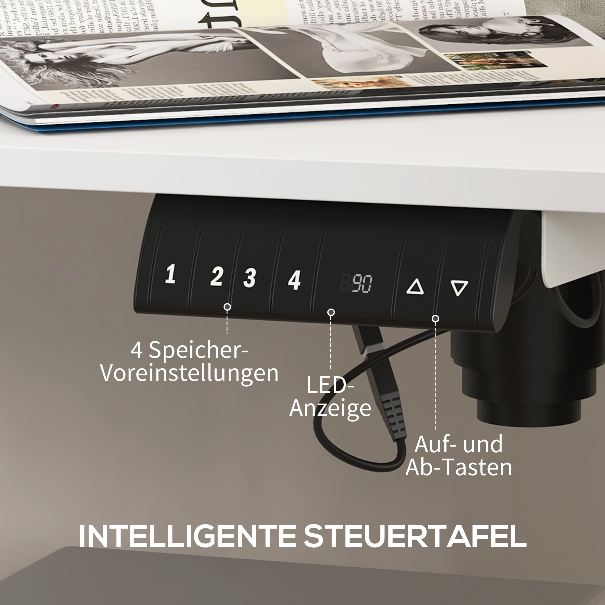 Vinsetto Elektrisch Verstelbaar Sta-Bureau Computertafel, 140 cm x 70 cm x 116 cm, Wit
