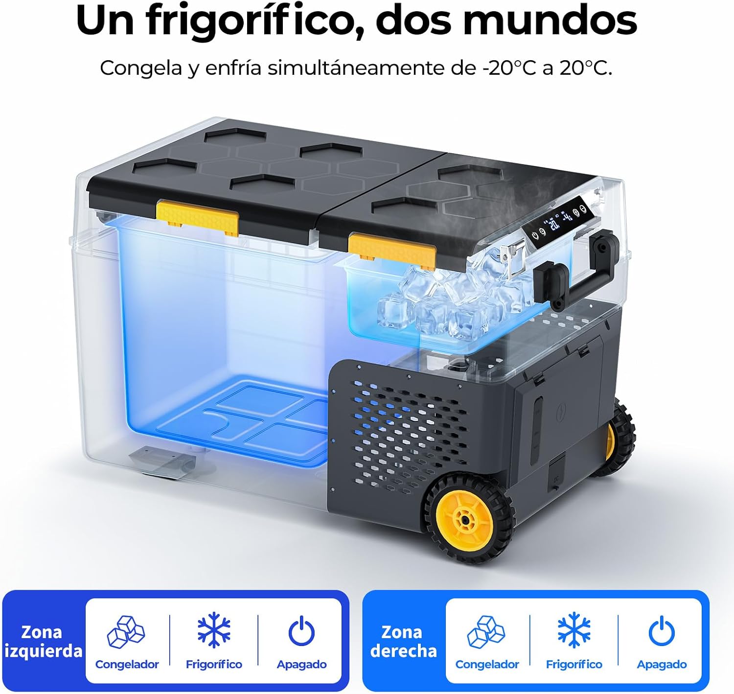 BougeRV CRD2 V2.0 49L Nevera con Batería 240Wh, Doble Puerta Doble Zona Compresor con Ruedas y Asa 12V 24V 230V Frigorífico Coche Camping App IPX4, -20℃~20℃ (Novedad 2026)