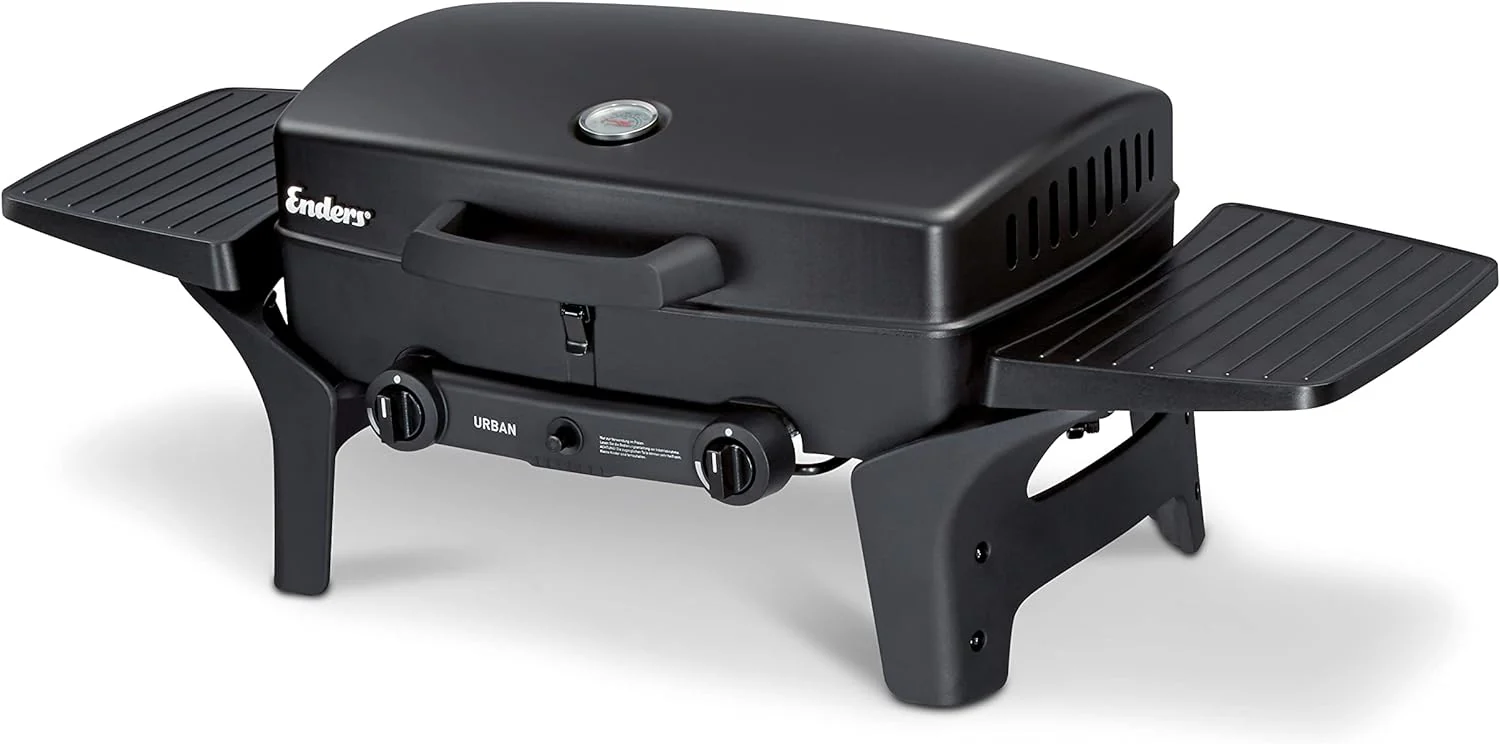 Enders Gasbarbecue Urban II Pro, tafelbarbecue, grill-, kook- en bakfunctie, 2 branders RVS, met grillthermometer, balkon-, campingbarbecue, gegoten aluminium behuizing, gietijzeren rooster, #2062