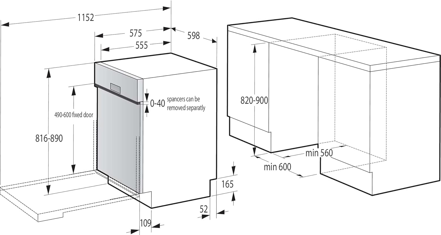 Gorenje GV663A66 Geschirrspüler/Einbaugerät FRONT NICHT ENTHALTEN/Made in EU/60 breite/16 Maßgedecke/8 Programme/TotalDry/Nachtprogramm/Status LED Licht/EEK: A-10%/Einbaumaße (HxBxT): 82 x 60 x 55,5cm