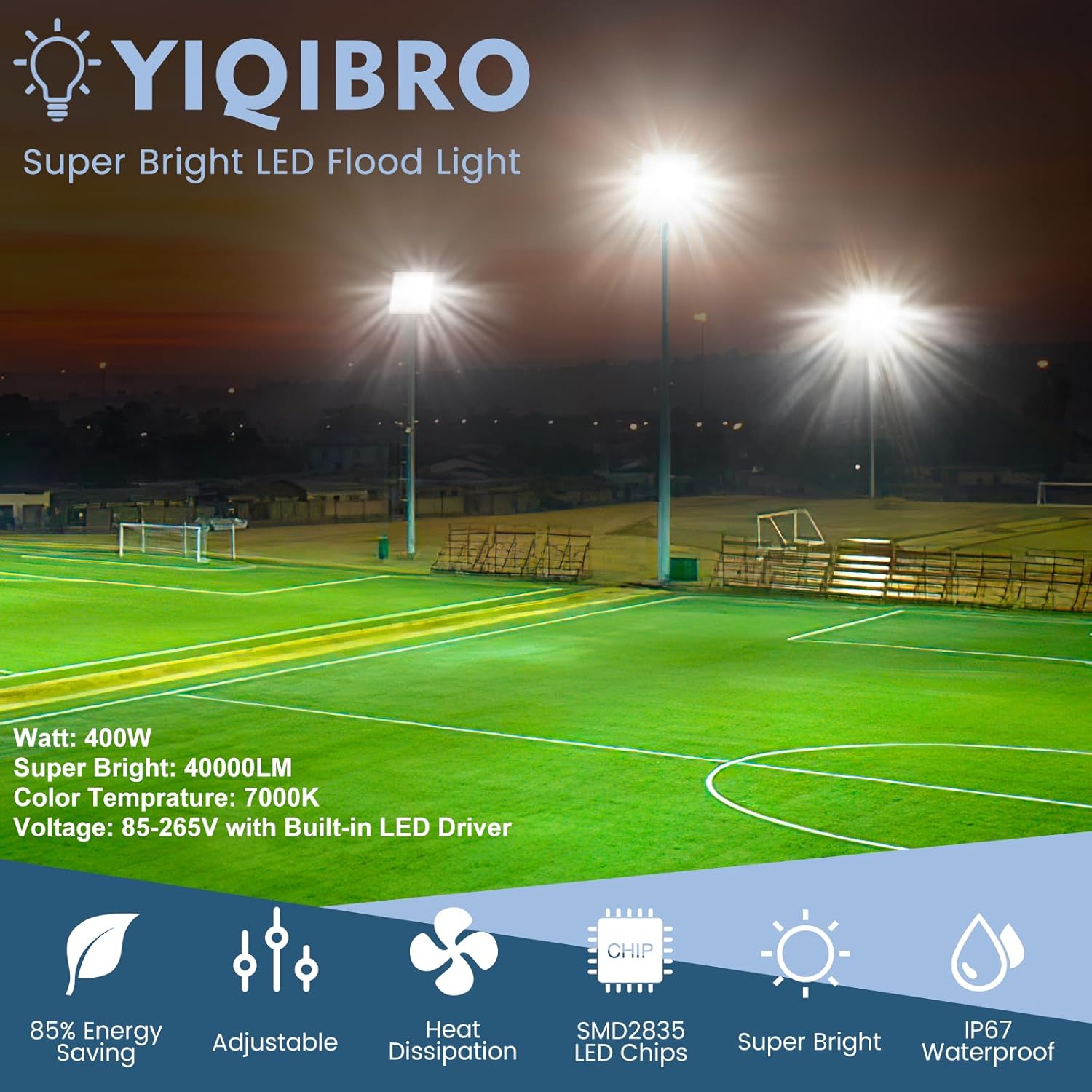 YIQIBRO LED Strahler Außen 400W 2 Stück, 40000LM Superhell Fluter Außen, Aussenstrahler Wasserdicht IP67, 6500K Außenstrahler LED Scheinwerfe