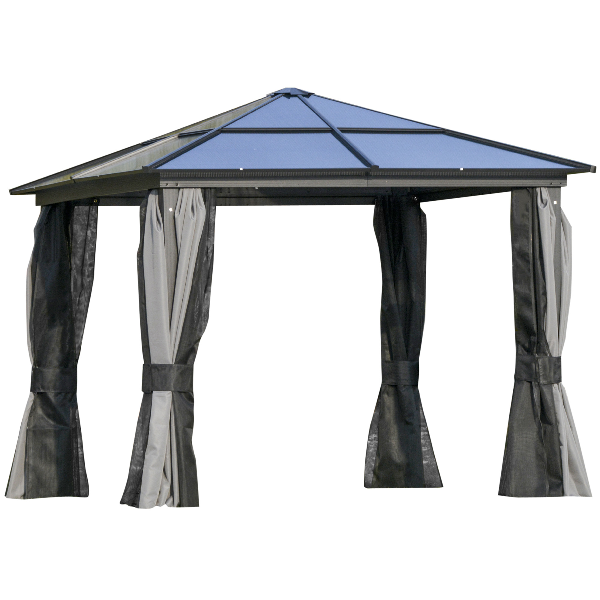 Outsunny luxe paviljoen tuinpaviljoen aluminium partytent tuintent met doorschijnend PC dak donkergrijs + zwart 300 x 300 x 265 m