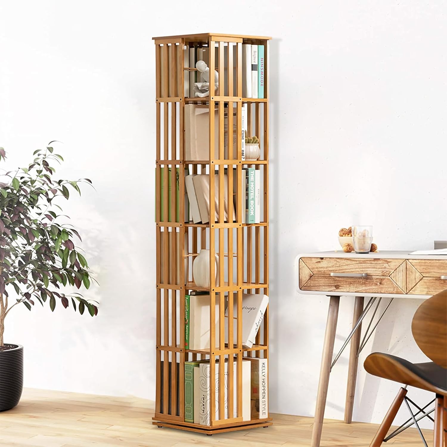 Rotierendes Bücherregal, 360° Drehbares Bücherregal, Drehbares Stapelbare Regale, Bodenstehendes Aufbewahrungsregal,zur Verwendung im Schlafzimmer, Wohnzimmer, Arbeitszimmer und Büro