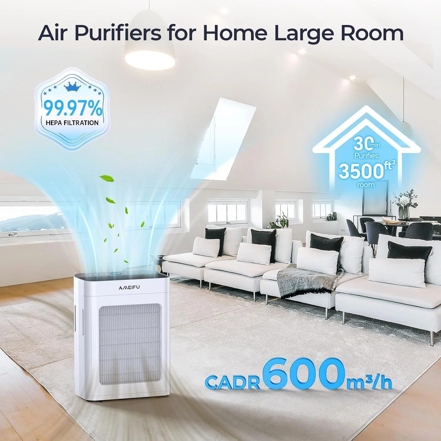 Air Purifiers for Home Large Room 3500 Ft2 with Washable Pre-filter. 3-Stage HEPA Double-Sided Air Purifier. Smart WiFi APP Control. Sleep Mode. PM2.5 Display Air Cleaner for Pets Hair. Dust. Smoke