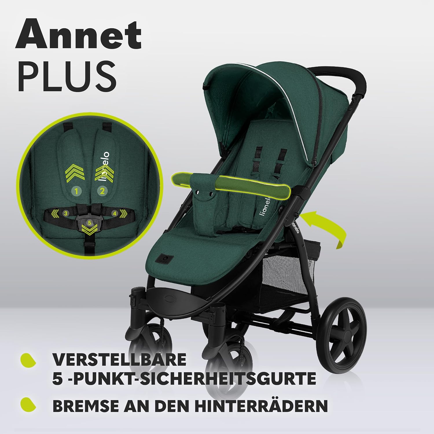 LIONELO Annet Plus Buggy bis 22 kg mit Liegefunktion, Kinderwagen klein zusammenklappbar mit Zubehör, Eva-Schaum-Räder, Moskitonetz, Fußdecke Getränkehalter, Korb