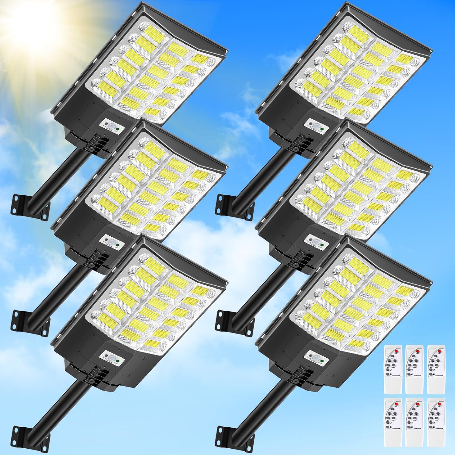 1200W Solar Straßenlaterne, 120000LM 6500K Solar Wegeleuchte mit Bewegungsmelder, IP65 Wasserdichte Solarlampen Strassenlaternen mit Fernbedienung für Hof, Garten, Parkplatz