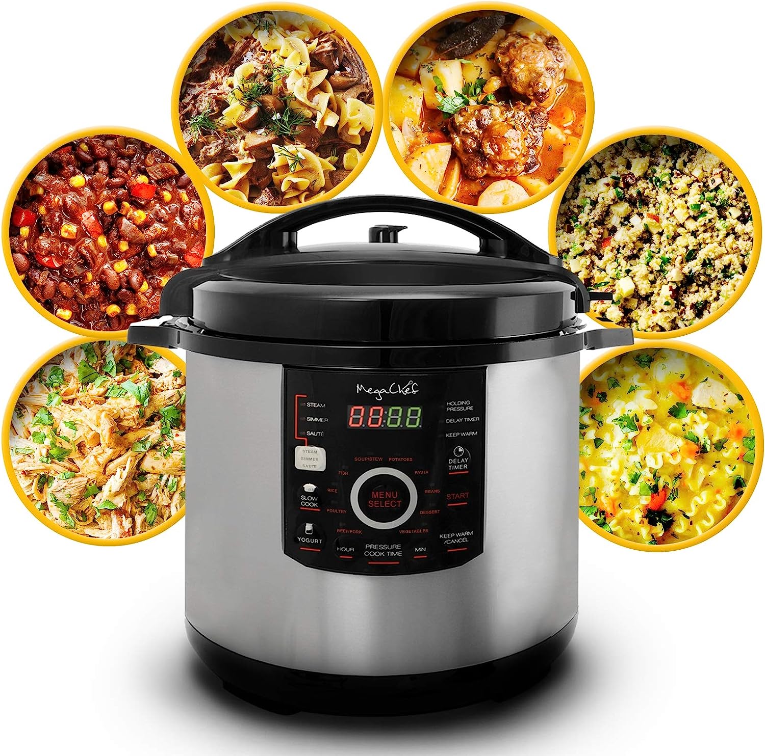 12 Quart Digital Pressure Cooker with 15 Preset Options and Glass Lid, Silver