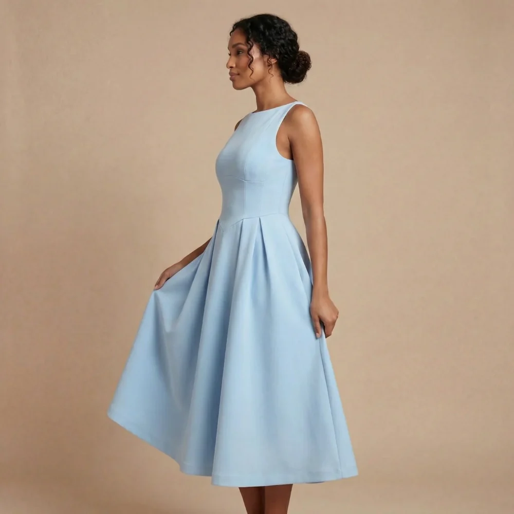 ?rmelloses Midi-Kleid mit U-Boot-Ausschnitt f��r Hochzeitsg?ste
