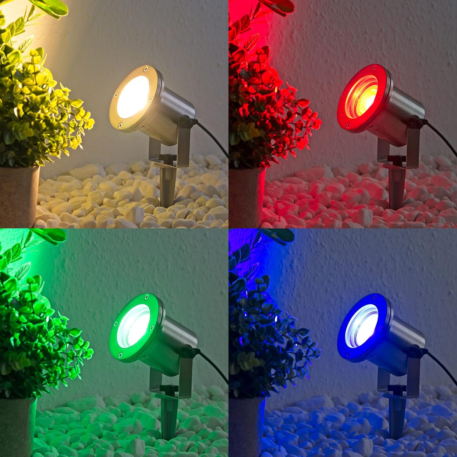 VBLED 3er Set LED-Teichstrahler/Gartenteich Licht 12V, aus Edelstahl IP68 mit RGBW MR16 Leuchtmittel und Trafo