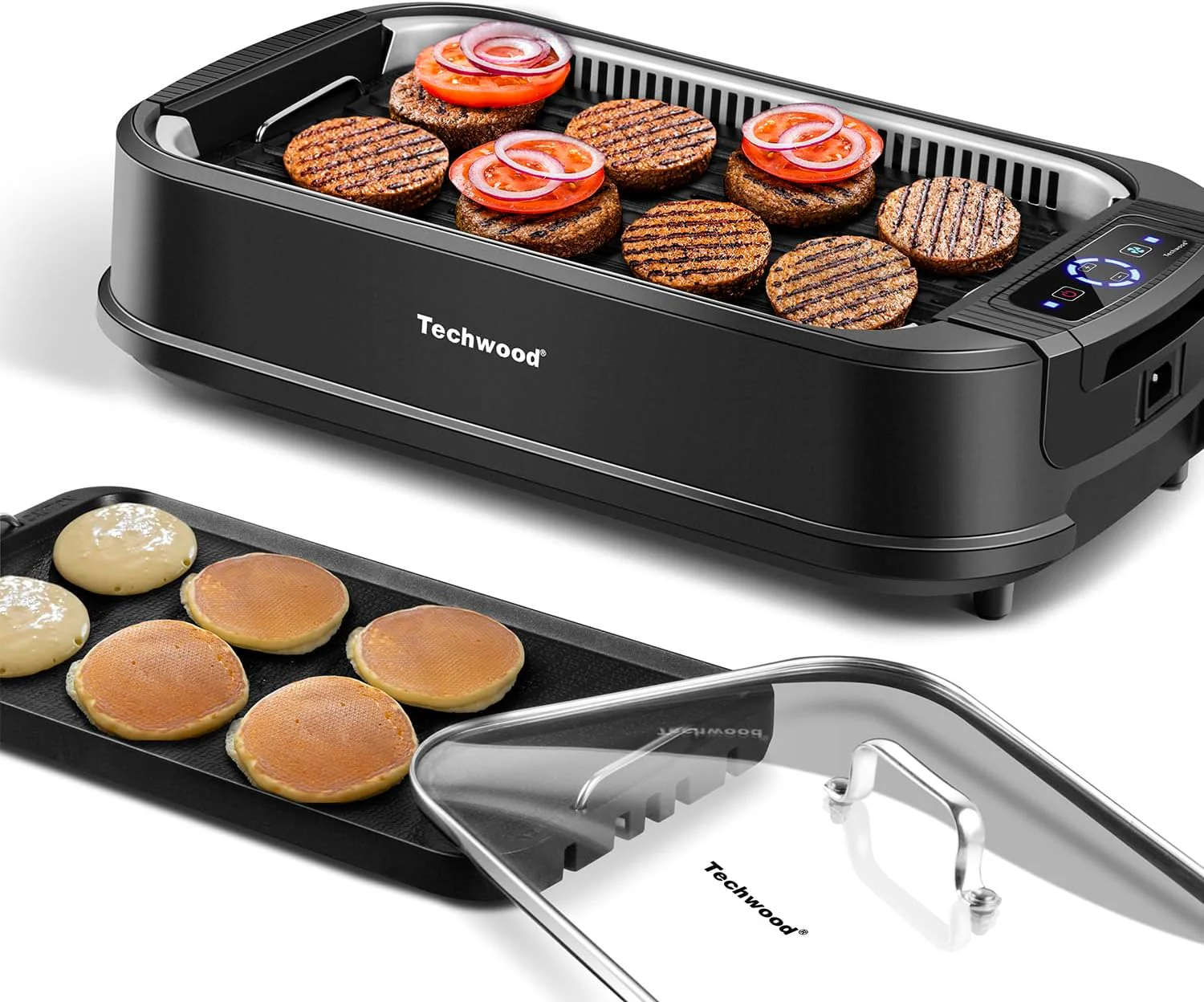 Indoor Smokeless Grill. Techwood 1500W Electric Indoor Grill with Tempered Glass Lid. Portable Non-stick BBQ Korean. Turbo Smoke Extractor Technology. Drip Tray& Double Removable Plate. Black