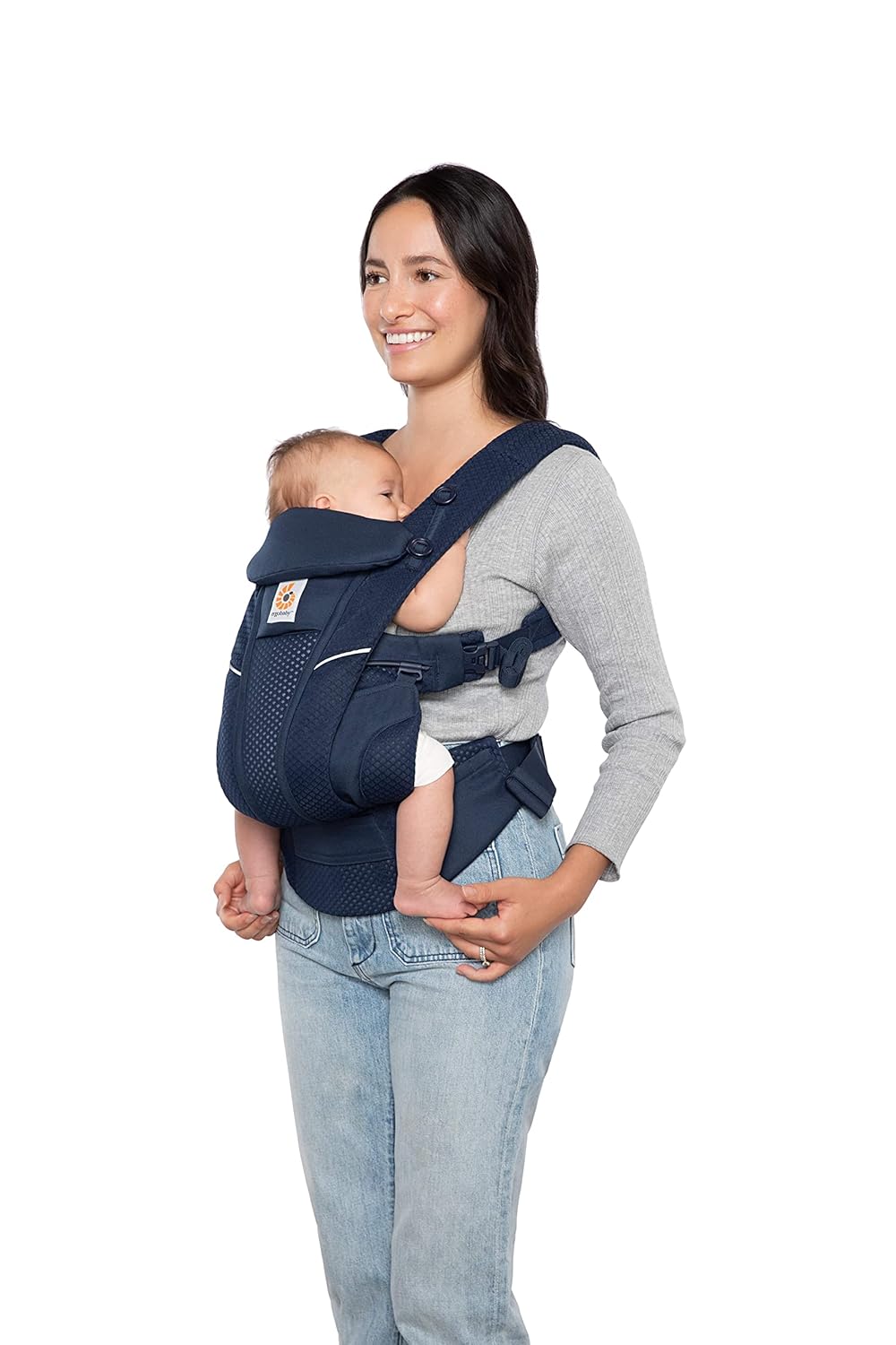 Ergobaby Omni Breeze Babytrage für Neugeborene ab Geburt bis 20kg, 4 Positionen SoftFlex Mesh Ergonomische Babybauchtrage Rückentrage Baby-Tragetasche, Natural Beige