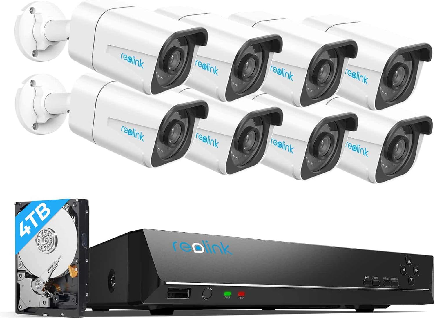Reolink 4K Überwachungskamera Set, Videoüberwachung mit 8X 8MP PoE IP Kamera und 16CH 4TB HDD NVR, Personenerkennung und Fahrzeugerkennung, IP66, 30M IR Nachtsicht für Aussen, Innen, RLK16-800B8