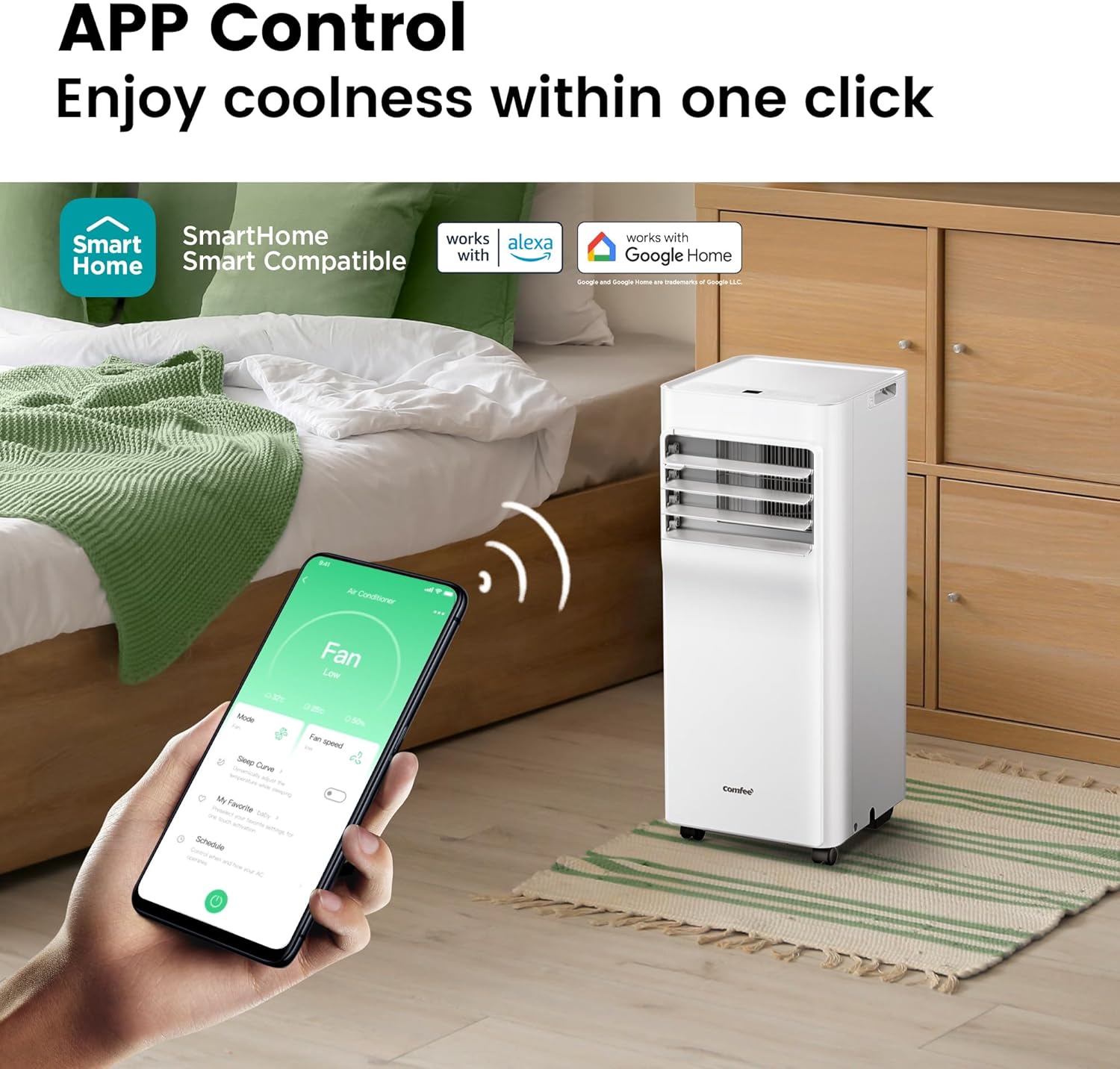Comfee Mobiles Klimagerät Breezy Cool Pro 2.6,9000 BTU 2,6kW, Kühlen&Ventilieren&Entfeuchten,APP-Steuerung,Raumgröße bis 88m³(33㎡),Mobile Klimaanlage mit Abluftschlauch