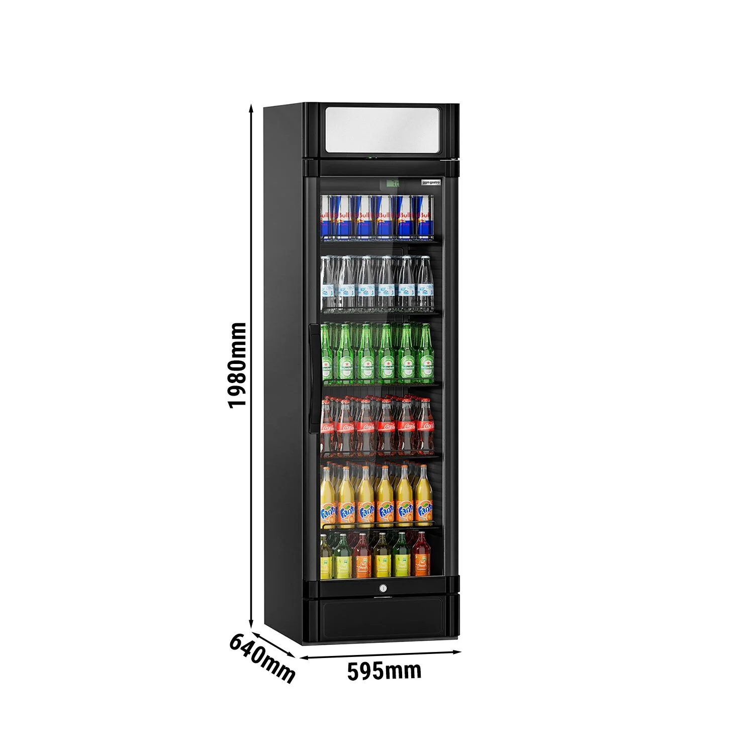 Displaykjøler ECO - 595 mm - 347 l - digitalt display - med 1 glassdør & LED-belysning - +2 °C til +10 °C - svart