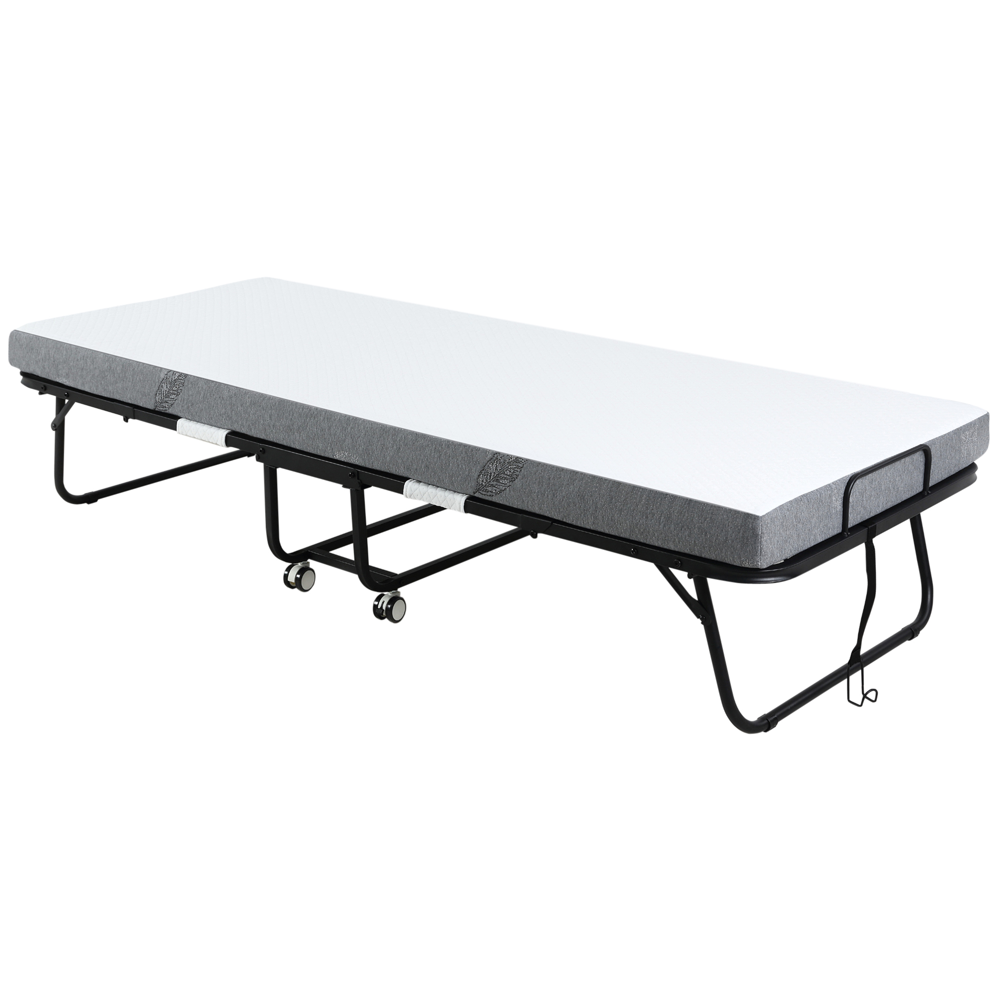 Opklapbaar bed 1 persoons met wielen verstelbaar, tot 150 kg, wit + zwart, 200 x 75 x 42,5 cm | Aosom.nl