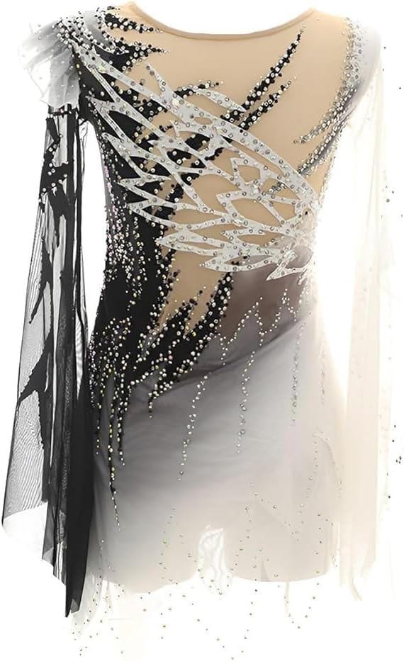 Eiskunstlauf Kleid Für Mädchen Langärmliger Gymnastik Wettkampf Rock Für Damen Hochelastisches Eislauf Kostüm Winter Sport Kleidung Aus Glänzendem Kristall