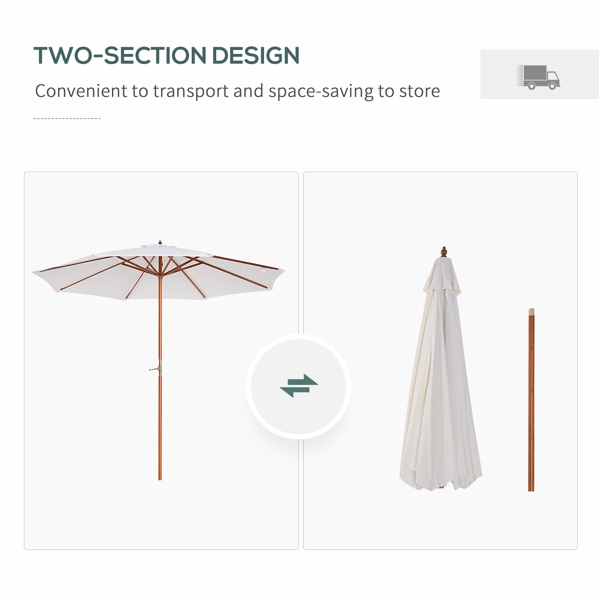 Zonnescherm tuinscherm houten parasol parasol met zwengel balkonparasol populierenhout �� 2,7 m