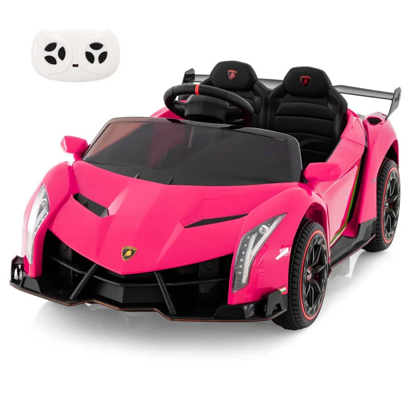 Lamborghini Licensed Kids Ride On 4WD Sports Car, 12V Battery Electric Vehicle Toy with Remote Control, 3 Speeds, Hydraulic Doors
