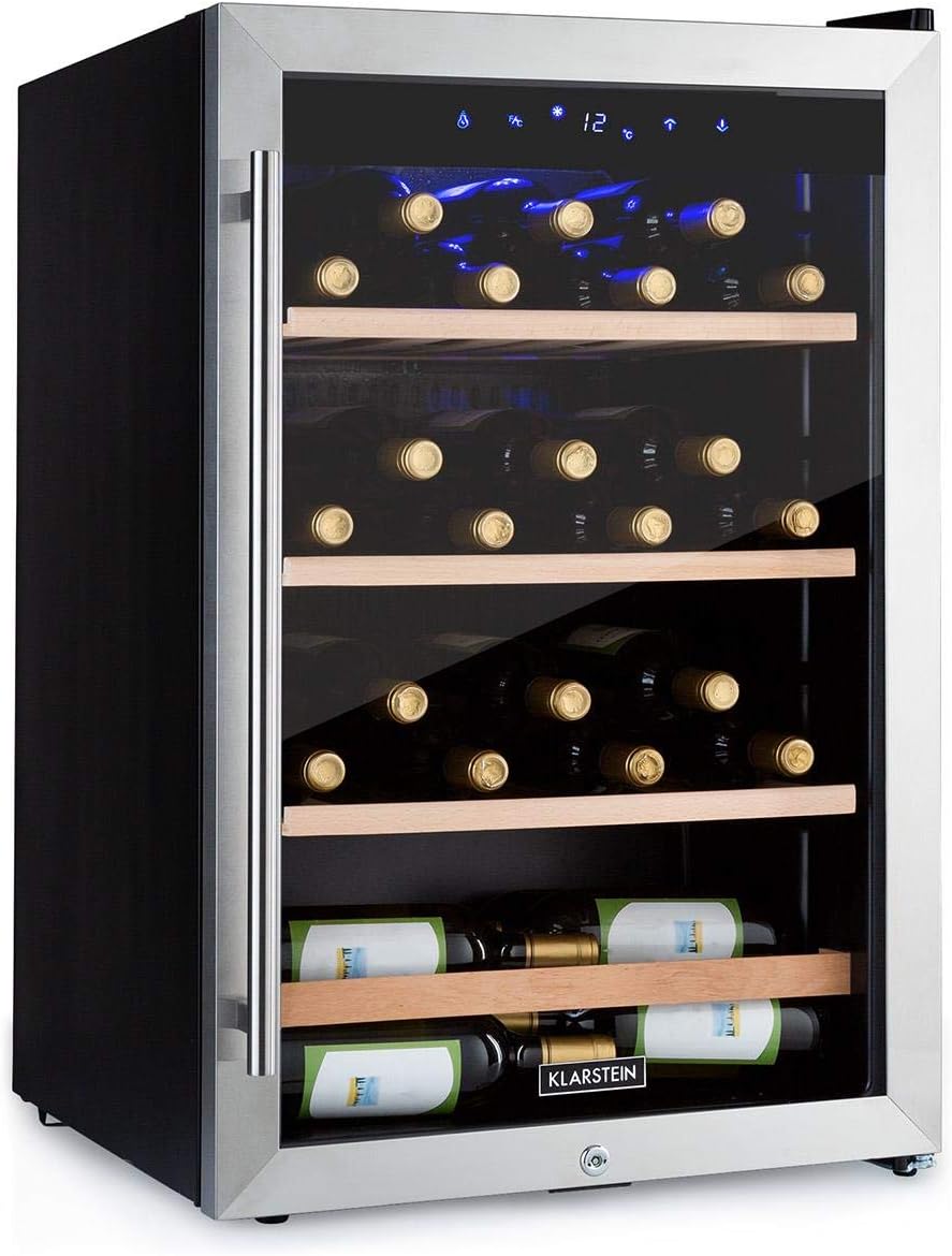 Klarstein Cave a Vin, Réfrigérateur à Vin avec Porte en Verre, Cave à Vin de Vieillissement, Zone Unique, Prosecco, Bière, Ecran Tactile, Réfrigérateur Bar, Frigo, Protection UV, 4-18°C, 48 Bouteilles