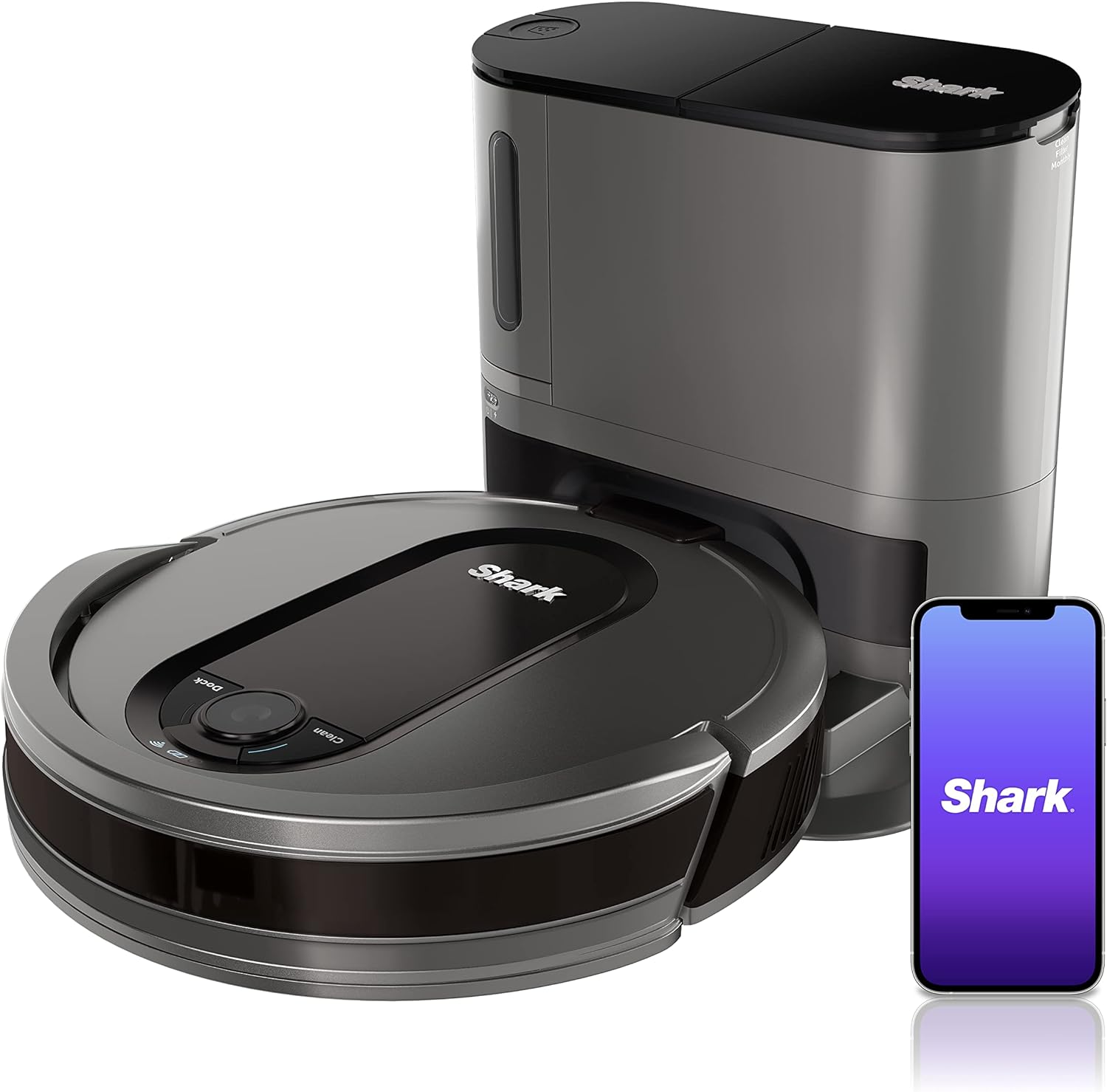 Shark Robot Vacuum & Mop Combo, PowerDetect NeverTouch Pro,Self-Emptying,Self-Refill with Self-Clean Pad Wash & Dry, 60-Day Debris Capacity,30-Day Refill Tank, 5PowerDetect Technologies,White,AV2800ZE