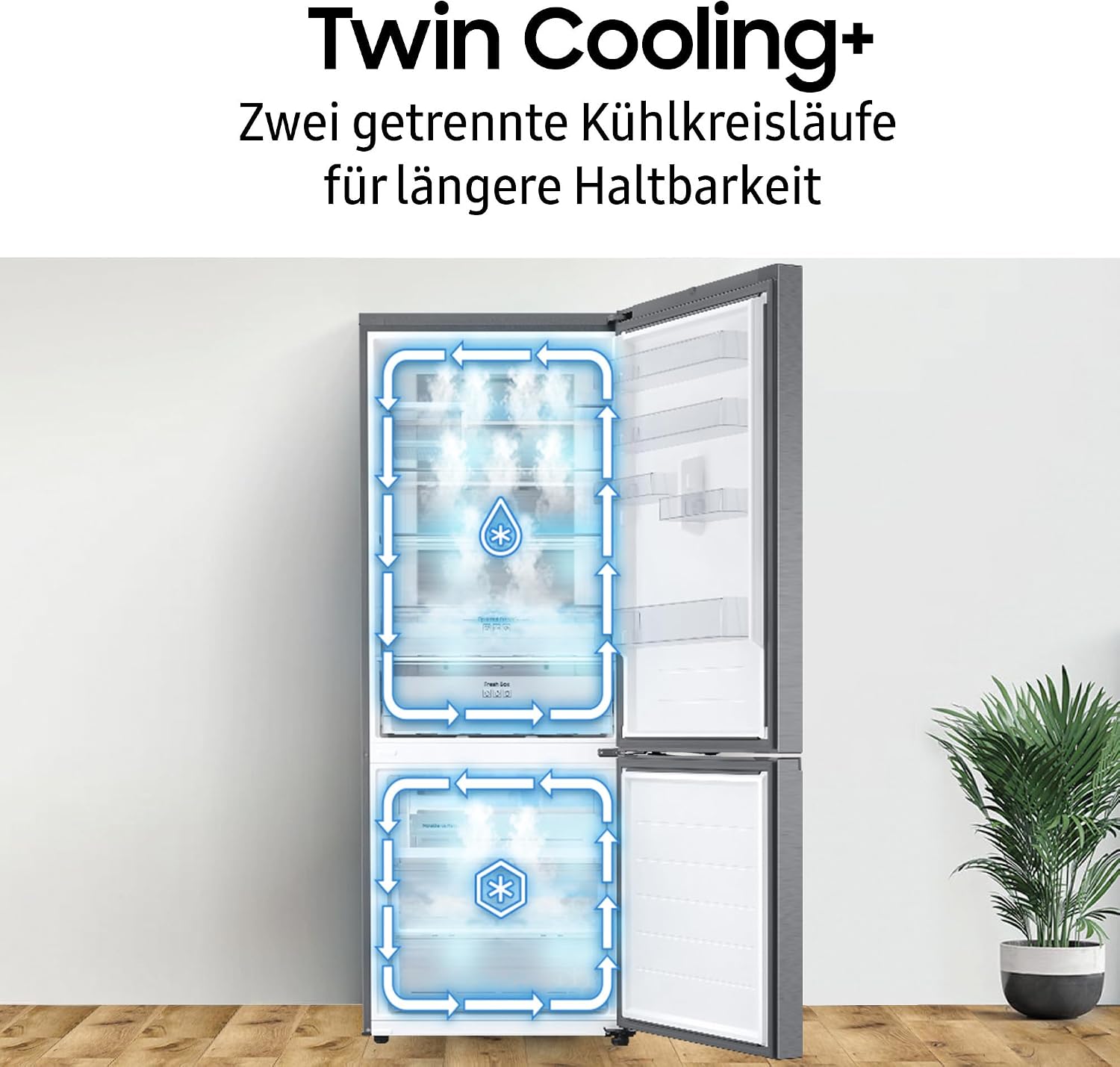 Samsung RB38C7AGWS9/EF Kühl-Gefrierkombination, 203 cm, 387 l, AI-Kühlschrank mit Gefrierfach, SmartThings AI Energy Mode, Cool Select+, Twin Cooling Plus, Metal Cooling, Edelstahl Look