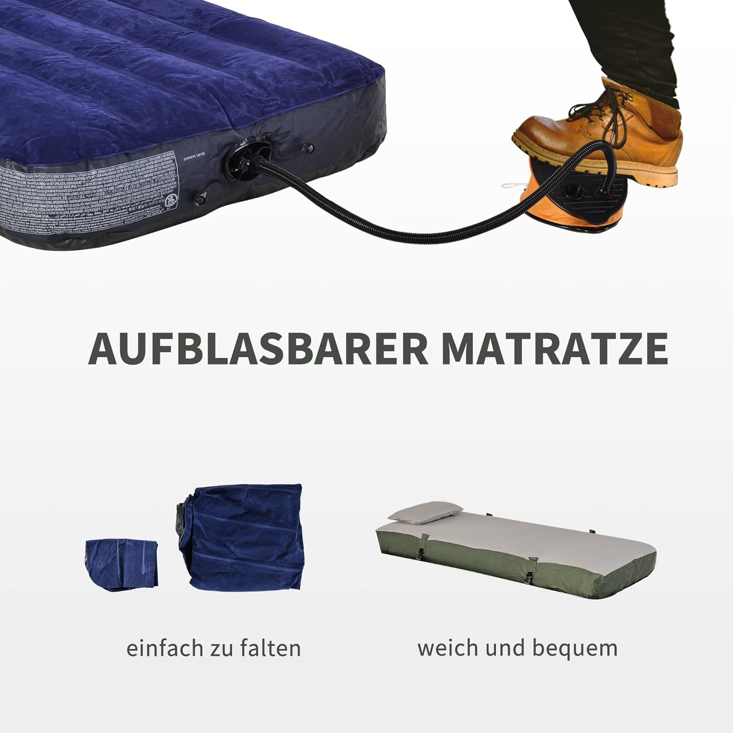 Outsunny Feldbett 4 in 1 Camping Set mit Zelt Schlafsack Matratze faltbar, Dunkelgrün
