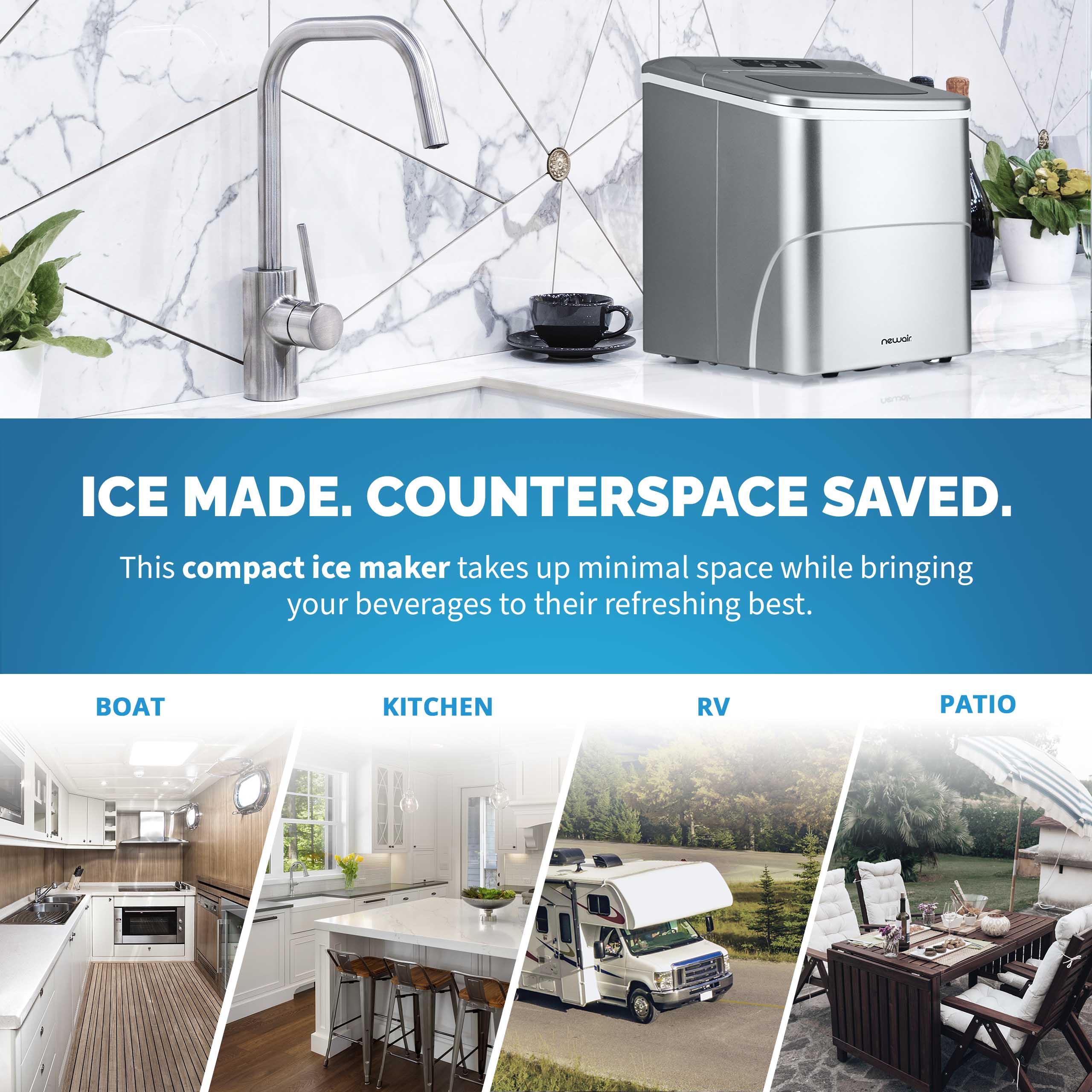 2025 Newair? IJsblokjesmachine voor het aanrecht. Bullet Ice, 26 lbs/dag �C Mat Zwart
