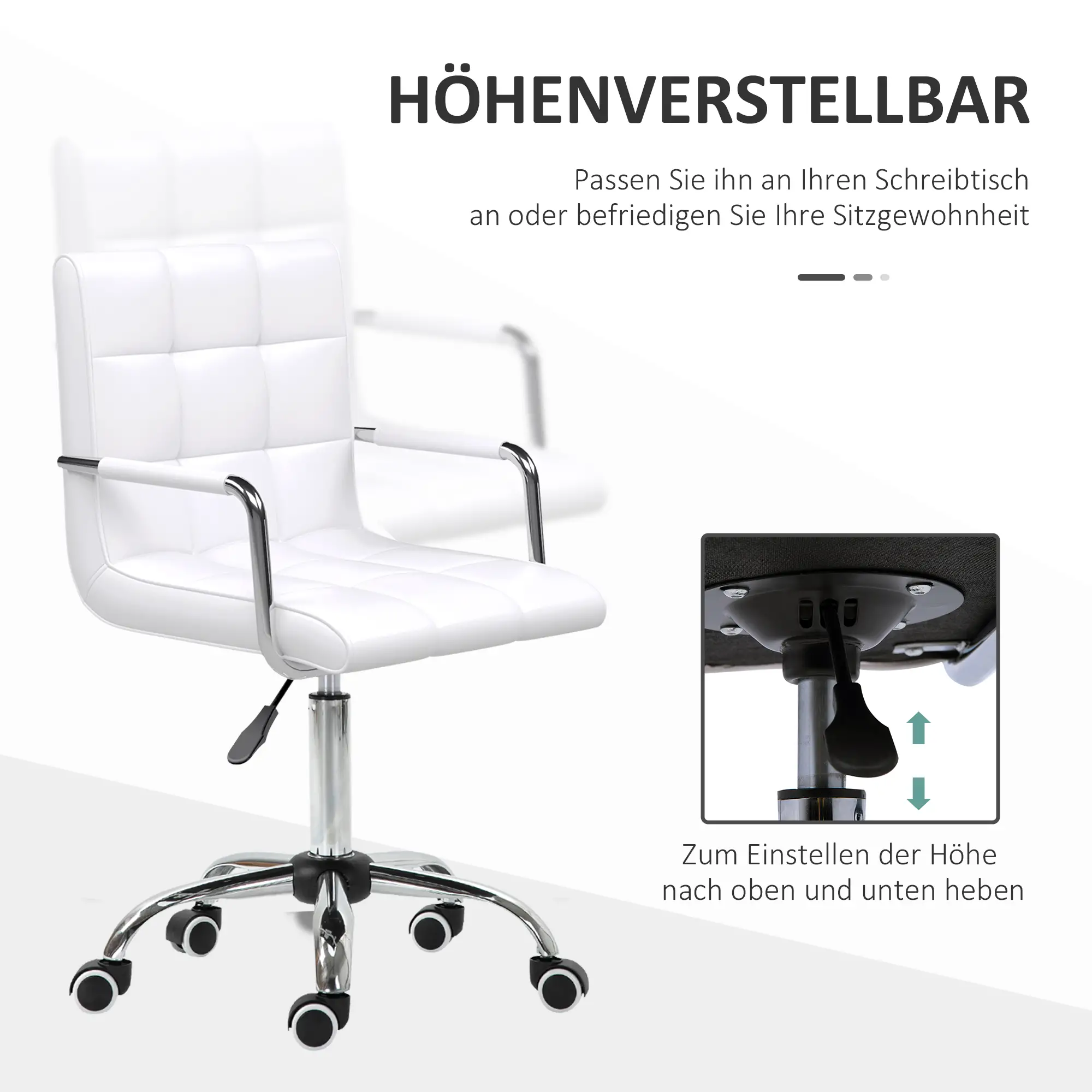 HOMCOM Bureaustoel Draaistoel in hoogte verstelbaar Kunstleer Wit