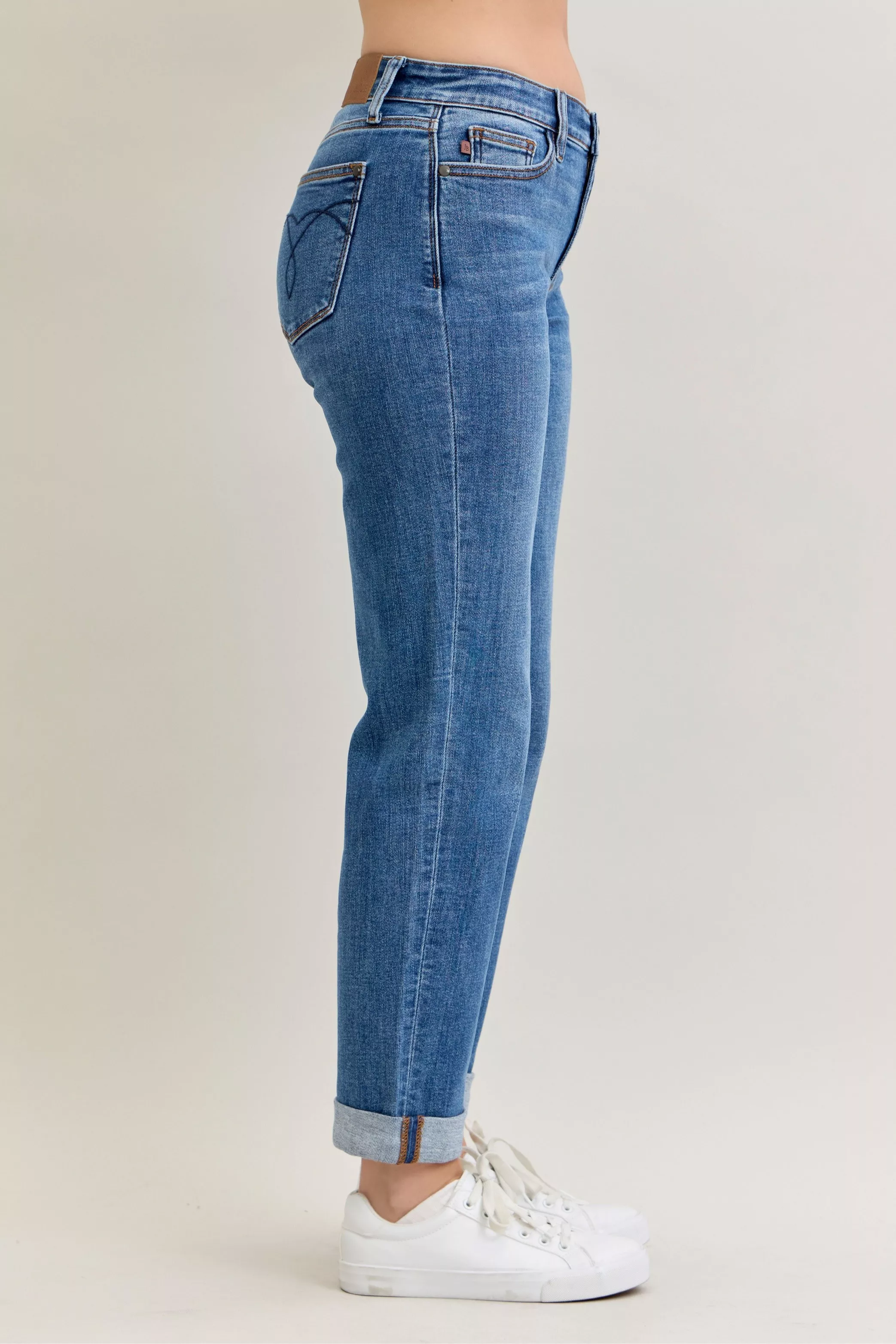 Judy Blue Full Size Mid Rise BF Classic Cuffed Jeans Plus Size