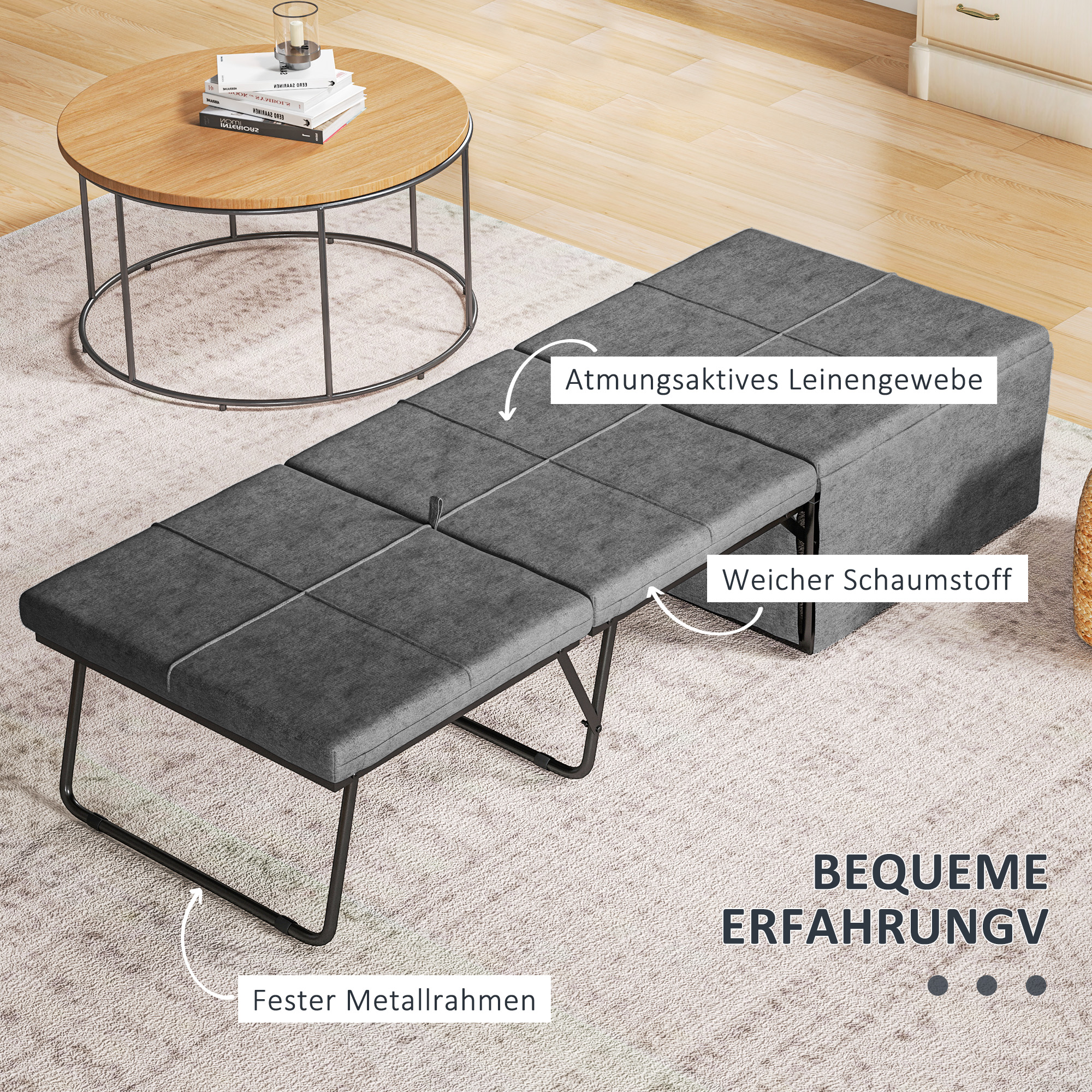 Opklapbaar Bed, met Matras en Stofhoes, 190 x 69 x 38,5 cm, Grijs