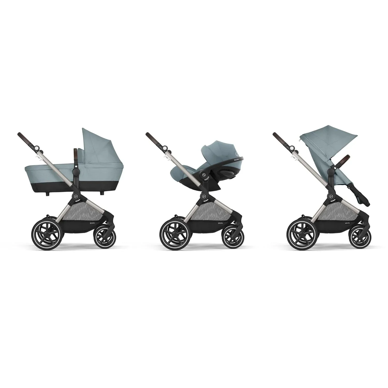 CYBEX Gold Kinderwagen EOS Lux 2-in-1 mit Babyschale Aton B2 i-Size und Babyschalen-Adapter, Reisesystem, Ab Geburt bis 22 kg (ca. 4 Jahre), Moon Black (Schwarz)