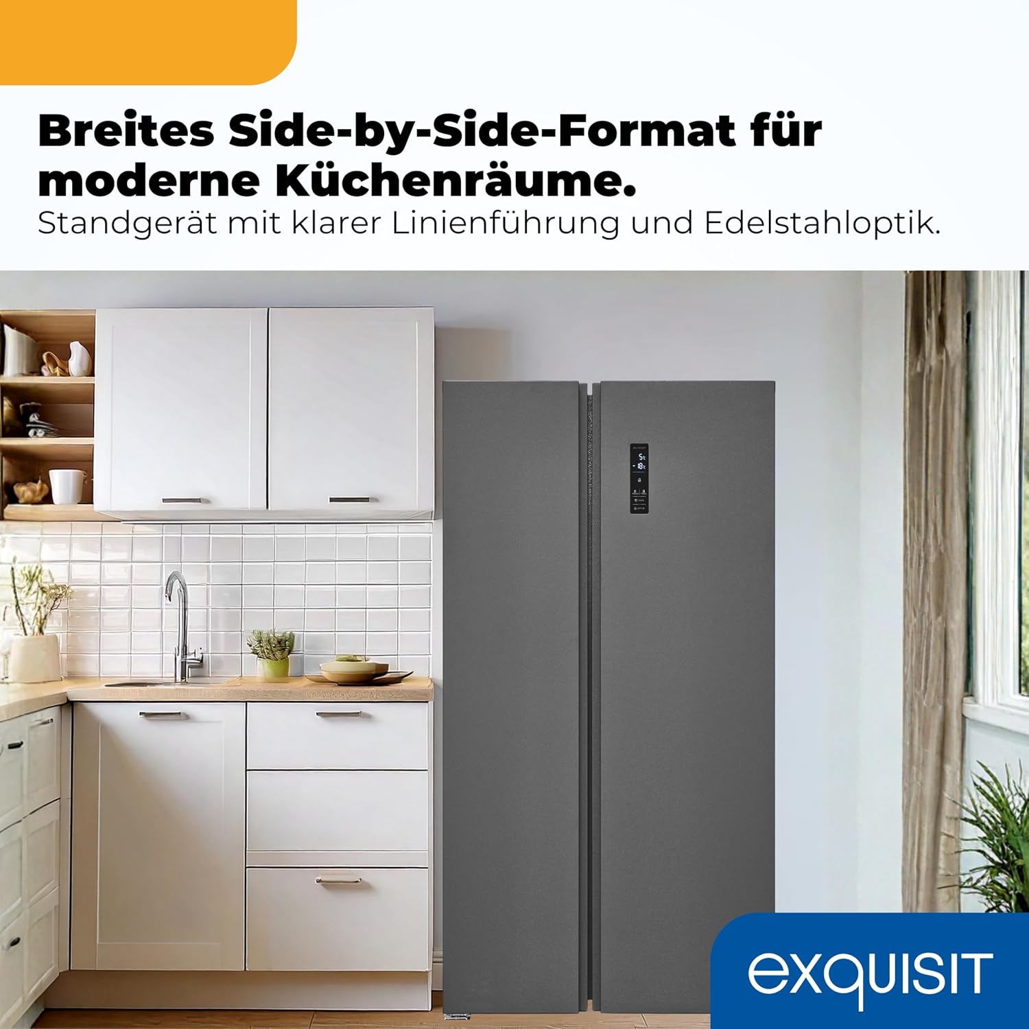 Exquisit Side-by-Side Kühlschrank | 442 l Nutzinhalt, Energieeffizienzklasse D, 39 dB(A) | No Frost Kühlen und Gefrieren, Schnellgefrieren, Temperaturregelung, LED-Display | SBS546-040D anthrazit