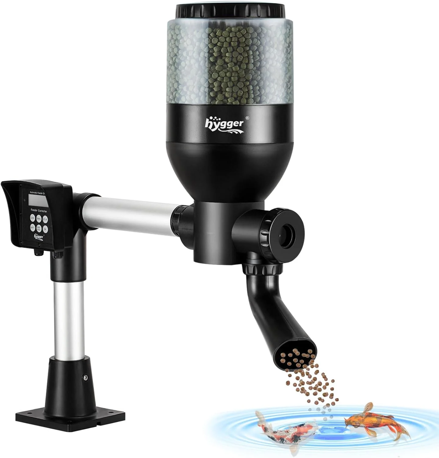 hygger Futterautomat Teich, Large Programmierbarer Fischfutterautomat Outdoor mit LCD Display Controller, Automatischer Fischfutterspender 5.5 Liters Fish Feeder Pond Koi for Weekend Holiday