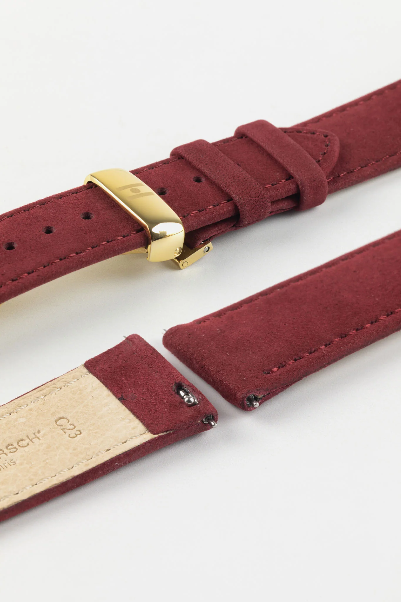 Hirsch OSIRIS Limited Edition Calf Leather with Nubuck Effect Watch Strap in BURGUNDY