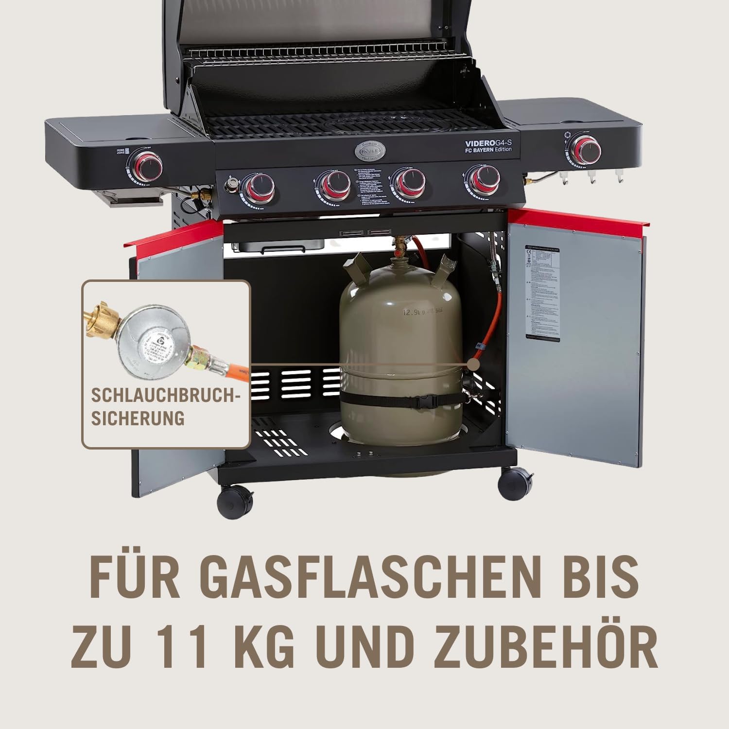 RÖSLE Elektrogrill BBQ-Portable Videro E2-P, tragbarer Tischgrill mit 2 Brennern, Warmhalterost und Deckel mit Glaseinsatz, pulverbeschichteter Stahl, schwarz/silbern