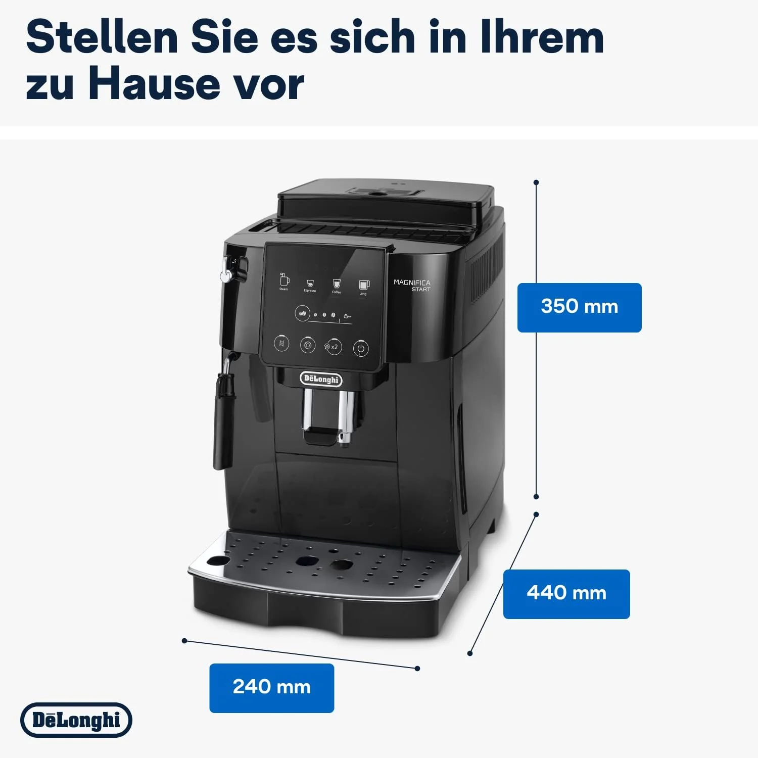 De'Longhi Magnifica Start ECAM222.20.B, volautomatisch koffiezetapparaat met melkopschuimmondstuk, voor cappuccino, met directe espressokeuzetoets en 2x espressostand, 13-traps conische molen, 1450 W, zwart