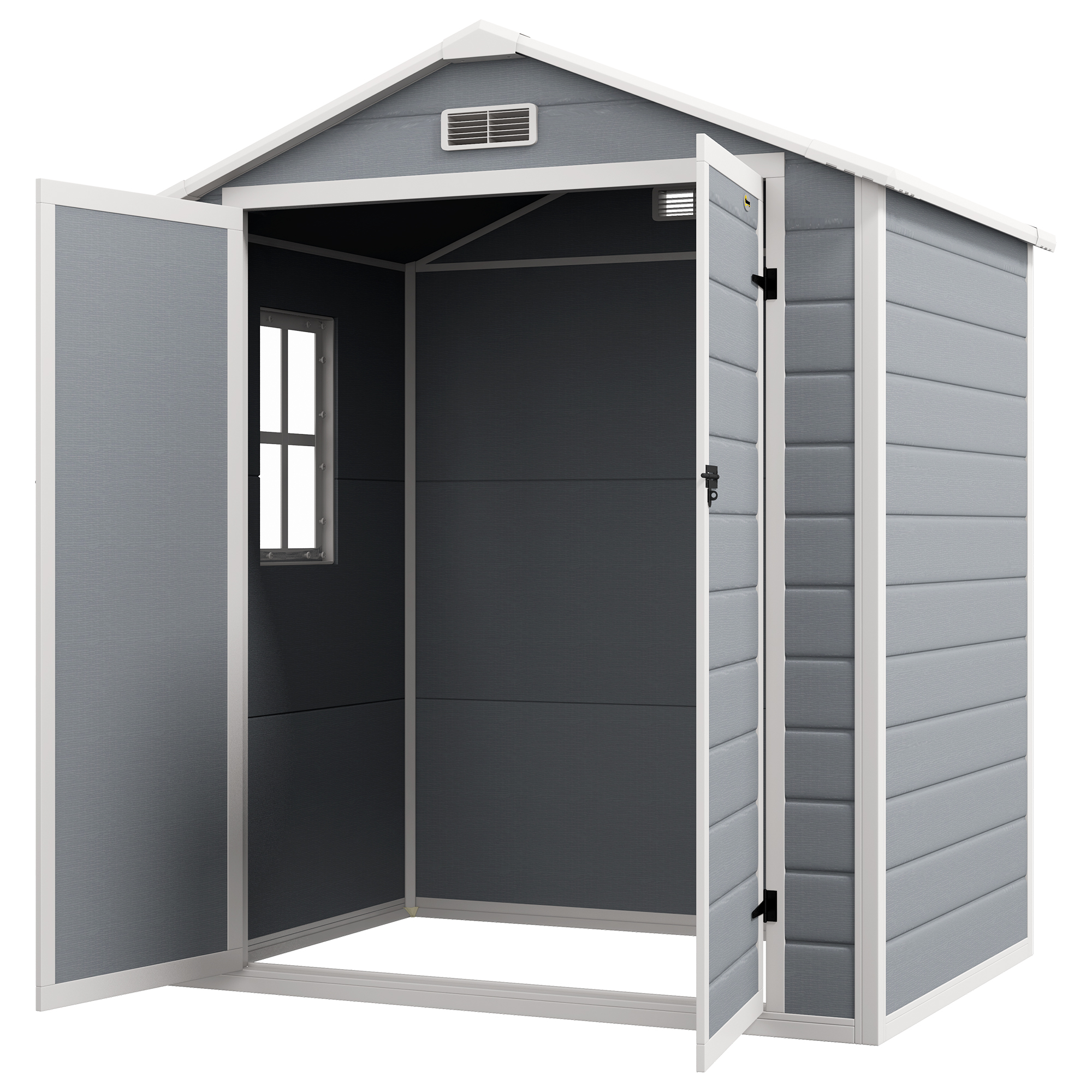 Outsunny Metalen Tuinschuur, afsluitbaar, Dubbele Deur, Raam, Aluminiumframe, 1,80 x 1,30 x 2,10 m, Grijs