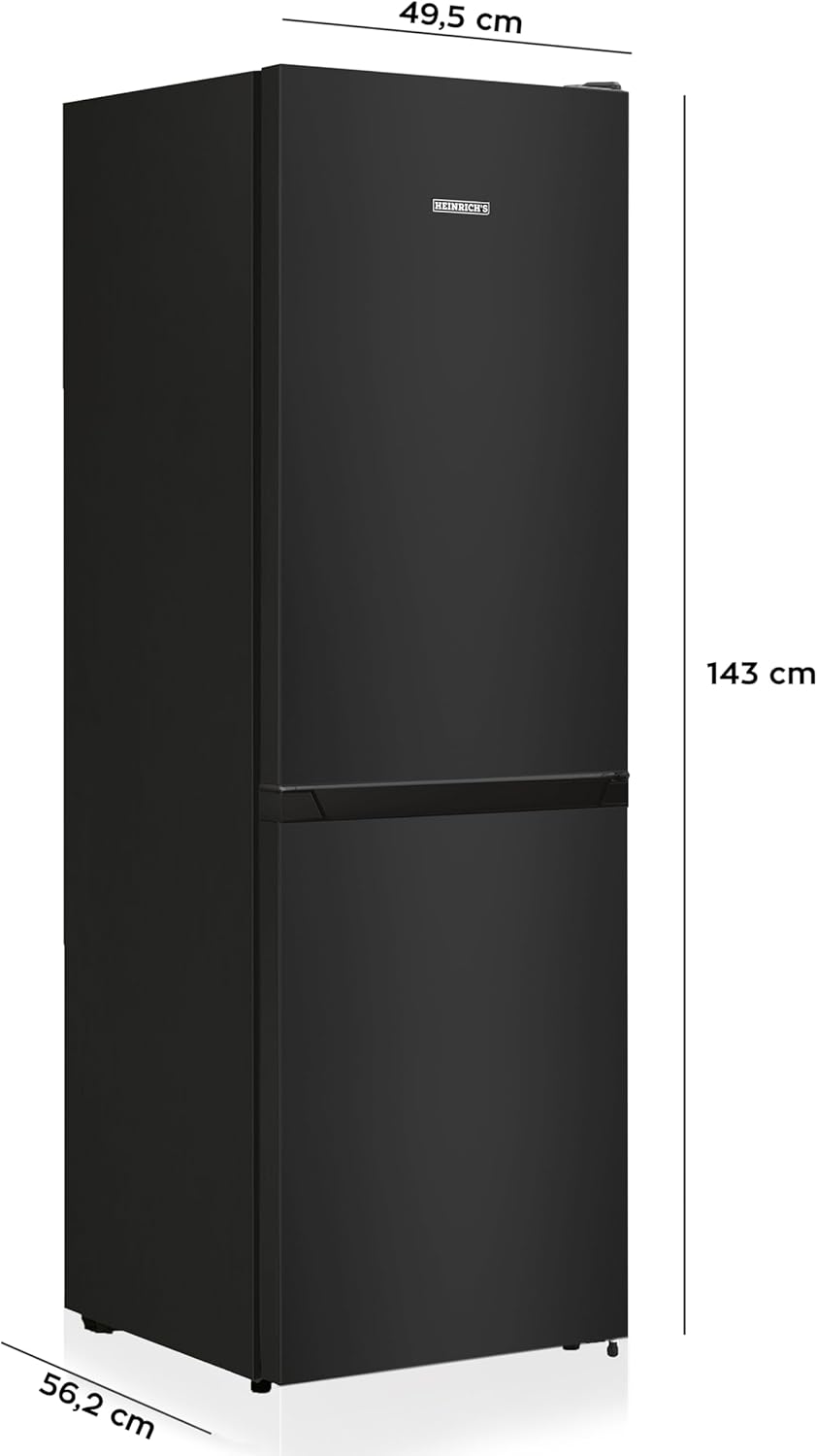 Heinrichs Fridge Freezer Combination 175 Litres, Cooling Volume 122 L, Freezer 53 L, LED Interior Lighting, Fridge Door Hinge, Changeable, Quiet 39 dB, Large Freezer Boxes, 7 Temperature Levels, inox
