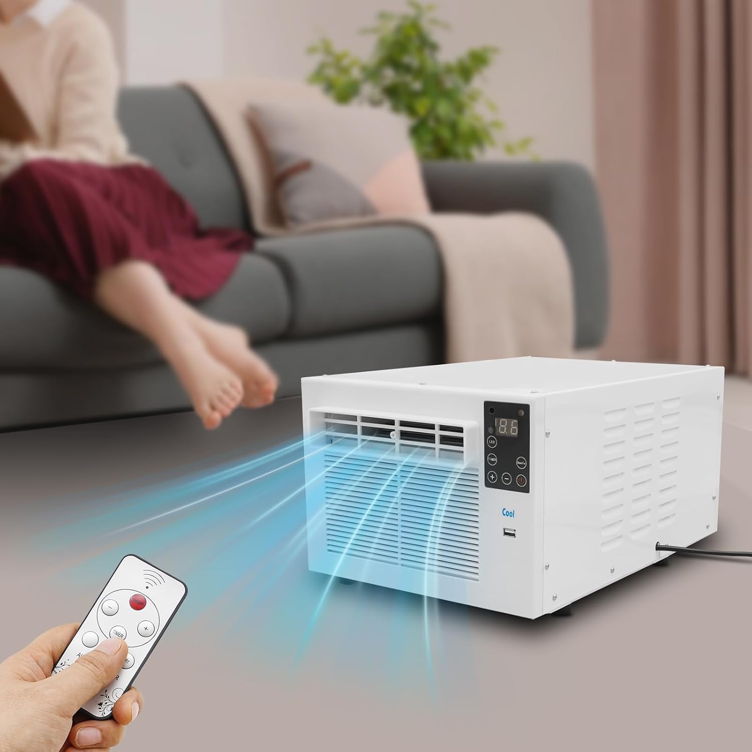 Mini Klimaanlage - 280W Klein Fensterklimaanlage mit Fernbedienung und Abluftschlauch, Mobile Kompakt Einbau Klimagerät, Tragbare Luftkühler für Schlafzimmer, Wohnzimmer, Büro