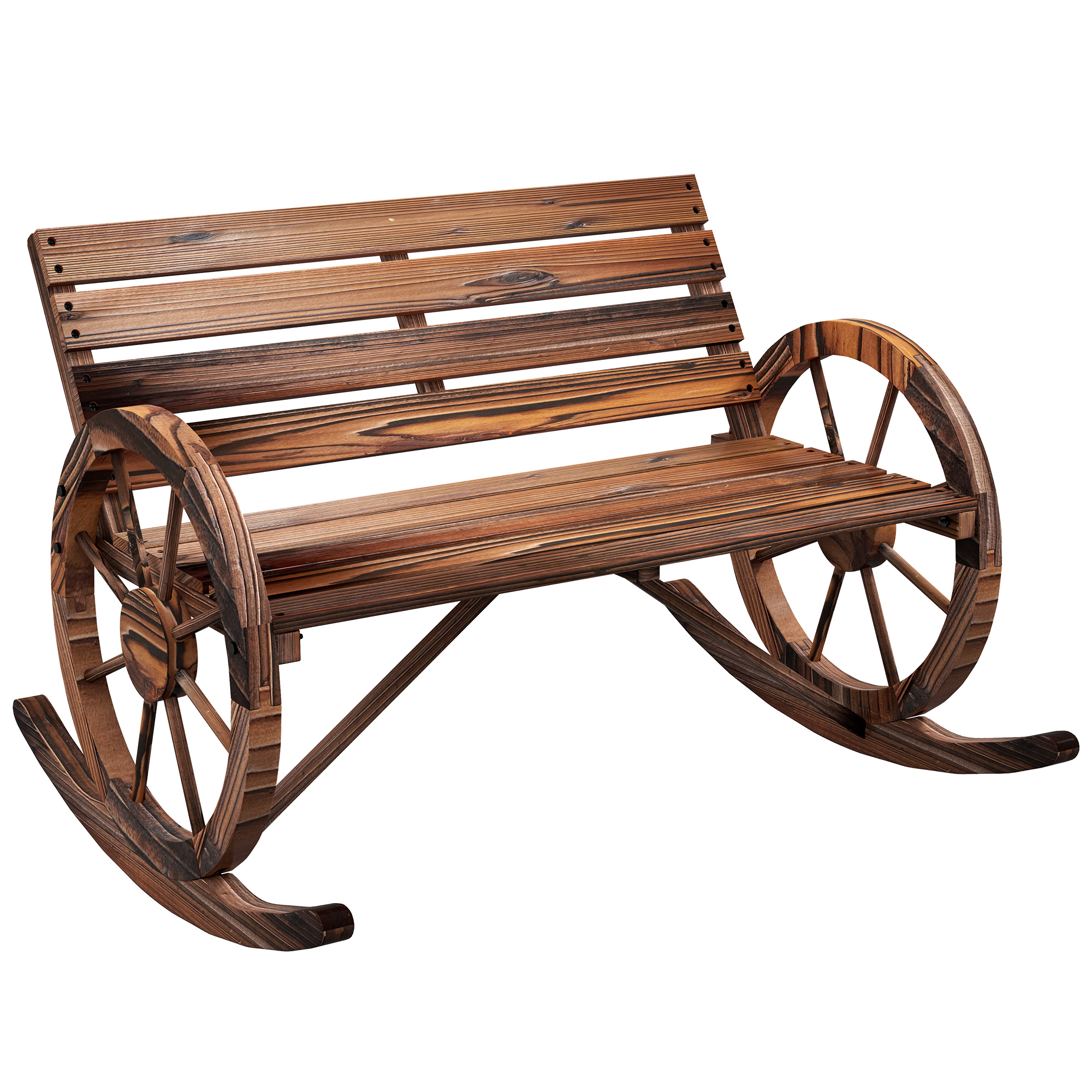 Tuin Schommelbank, 2-Persoons Schommel, met Wielvormige Armleuningen, voor Balkon, Tuin, Terras, Ge?mpregneerd Hout