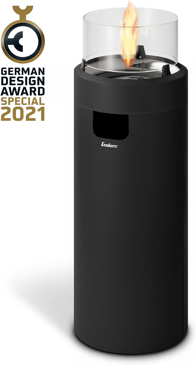 Enders Terrassenfeuer NOVA LED L BLACK, Gas Terrassenfeuer mit Ambientebeleuchtungen, ECO GREEN Brenner-Technologie und exzellentem Design, H102cm Ø 62cm, Schwarz #5601