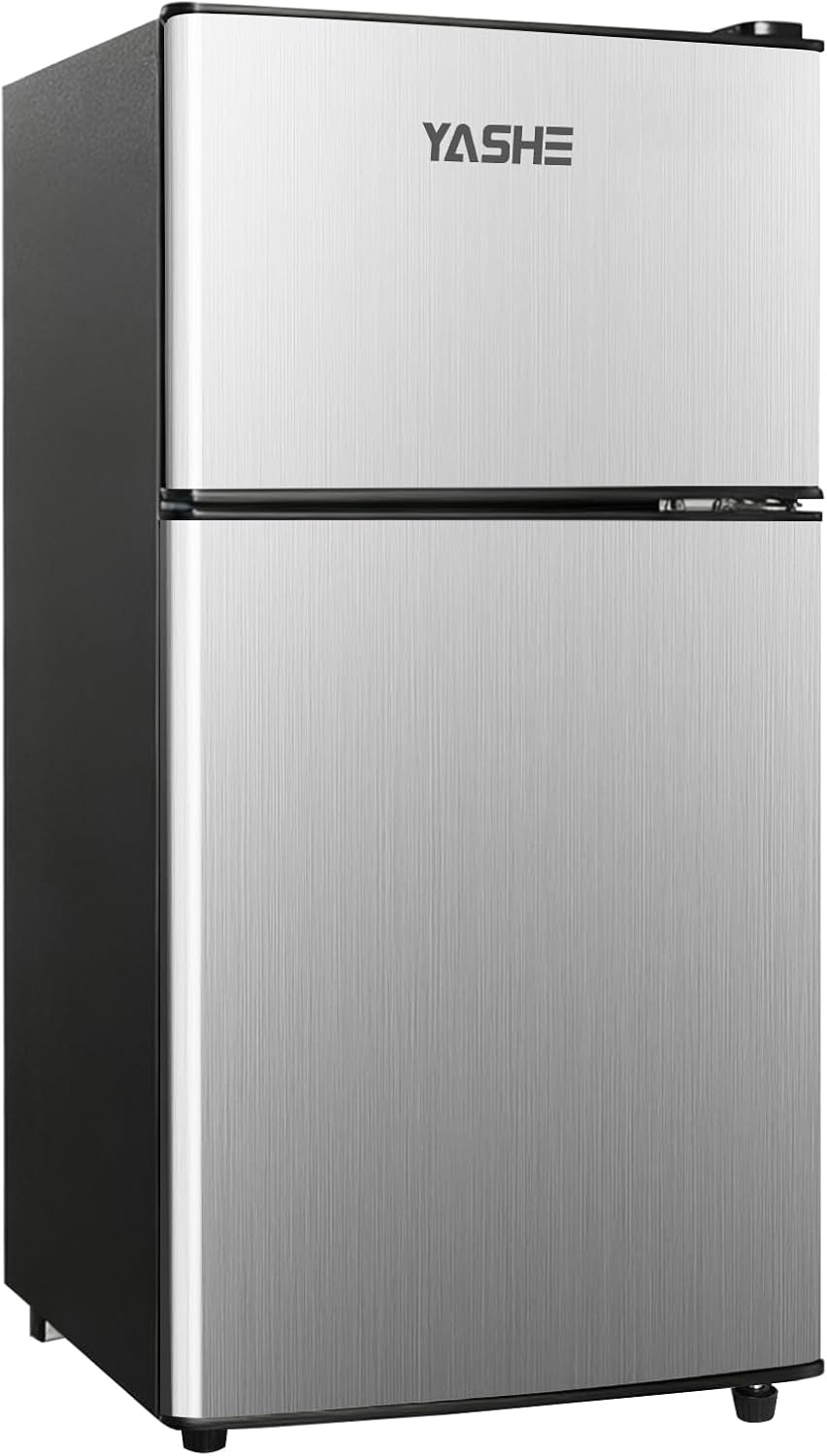 YASHE 86L Mini-Réfrigérateur avec Congélateur, frigo Double Porte avec Congélateur Supérieur, Figo Congelateur Combiné, Réfrigérateur Congélateur pour Chambre, Bureau, Cuisine et Dortoir, Noir
