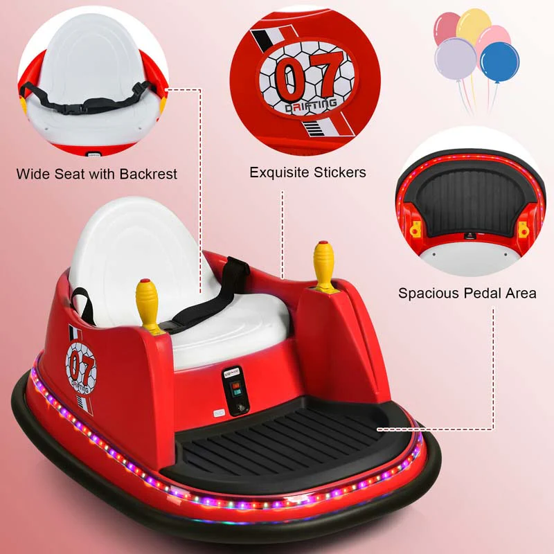 12V Toddler Bumping Car, Battery Powered Baby Ride on Bumper Car with Dual Joysticks, Flashing LED Light & 360 Degree Spin