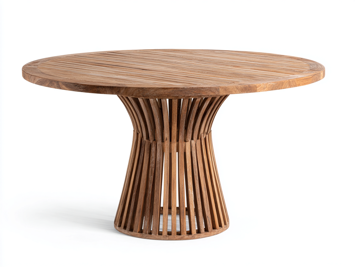 Gartentisch - Teakholz - 120 x 120 x 75 cm - Natur - Skulpturales Säulendesign