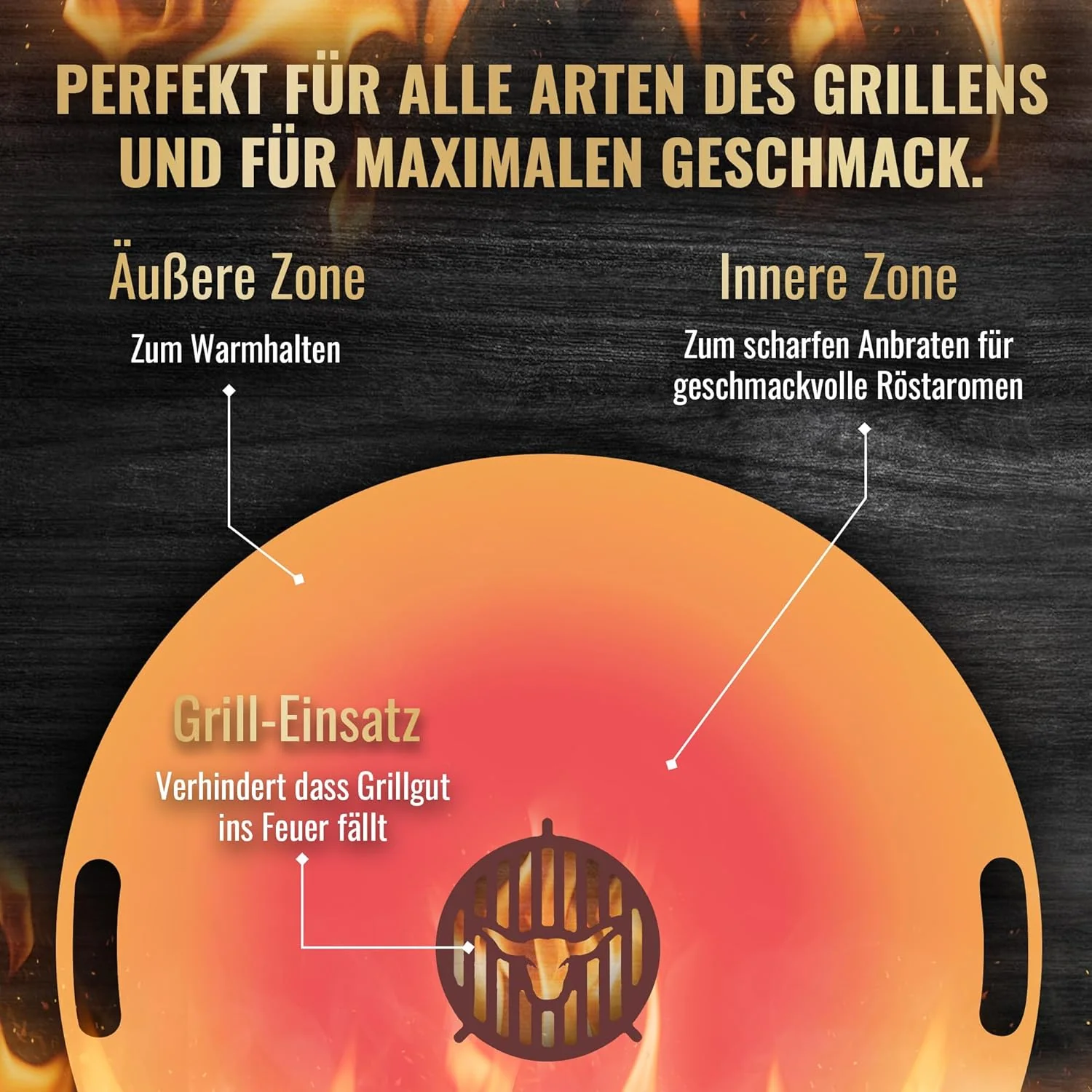 Vuurplaat voor kogelbarbecue handgrepen 90 cm, 5 mm dikte #921 �C INCL. grillinzet, grillplaat voor vuurton & vuurschaal, massieve stalen plaat Plancha grillring voor BBQ & Teppanyaki