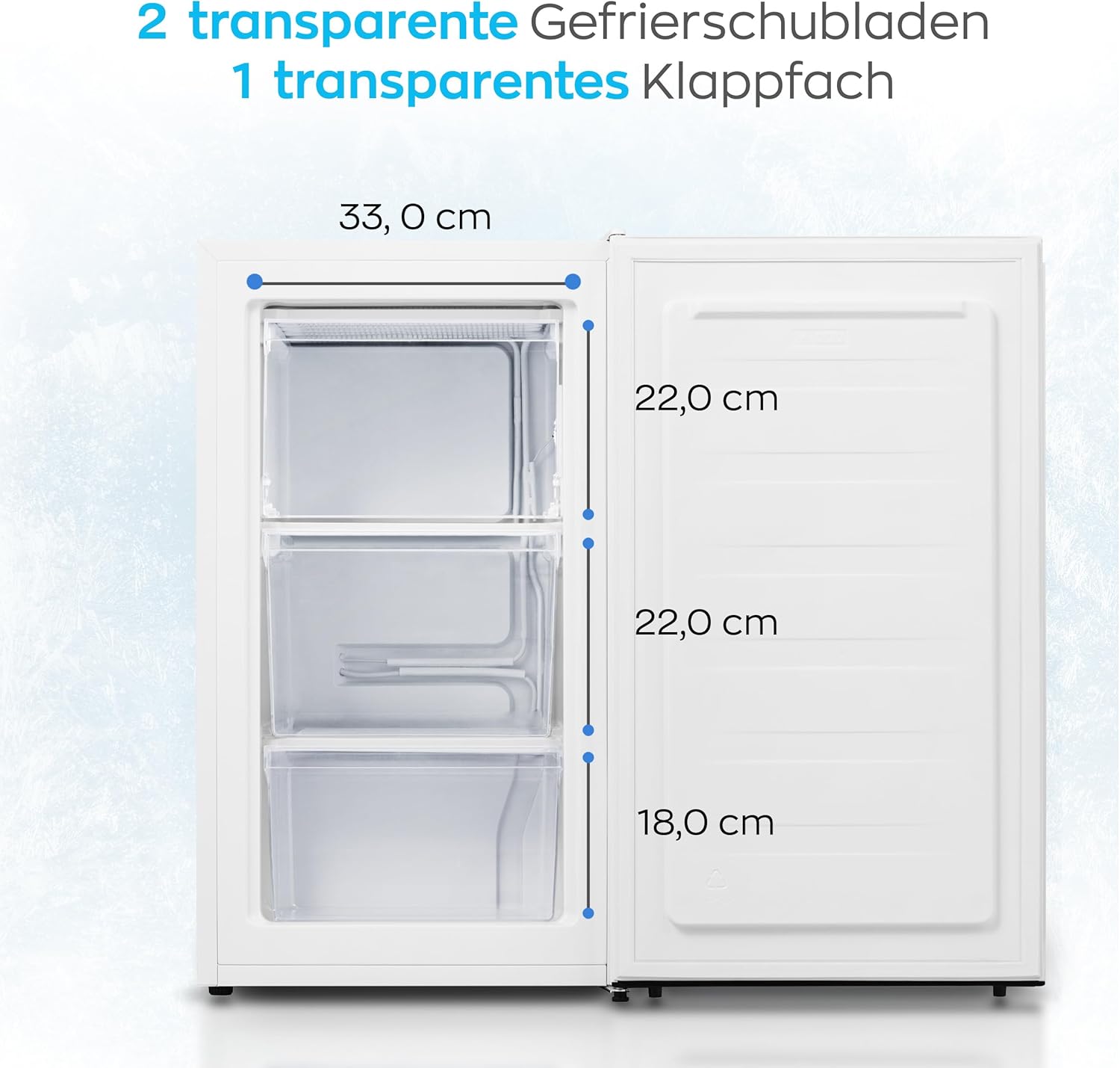 Heinrich´s Gefrierschrank 61Liter -18°C Freezer, 3x Gefrierschublade, 7 Stufen Temperaturregler, Airflow, wechselbarer Türanschlag weiß