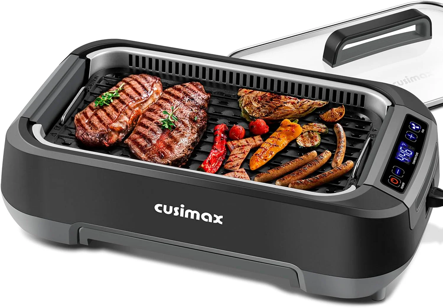 Smokeless Indoor Grill. CUSIMAX Electric Grill with Non-stick Removable Grill/Griddle Plate. 1500W Korean BBQ Grill with LED Smart Display & Tempered Glass Lid. Easy to Clean. Black