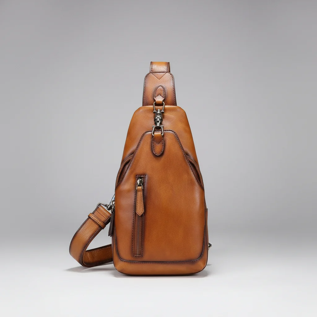 Full Grain Leather Sling Bag Chest Purse