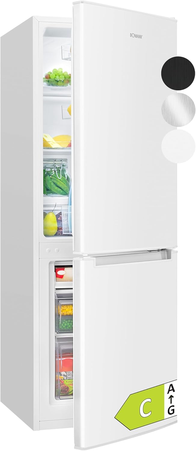 Bomann, KG7359 Réfrigérateur et Congélateur 173L Blanc - 121L Réfrigérateur, 52L Congélateur 4 Étoiles, Éclairage LED, Alarme d'Ouverture, Bac à Légumes, 3 Étagères en Verre, Économie d'Énergie